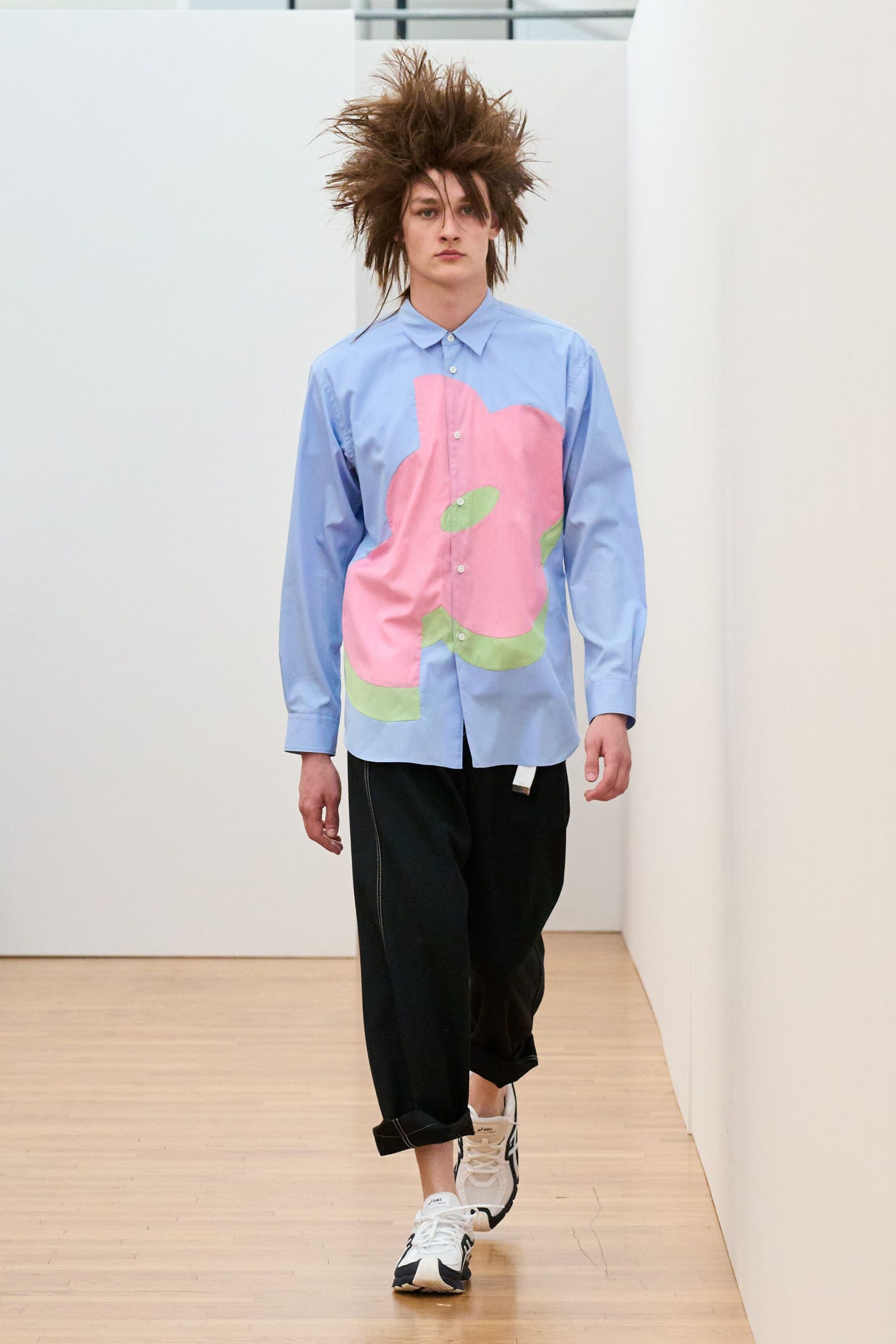 color-blocked shirt with relaxed pants