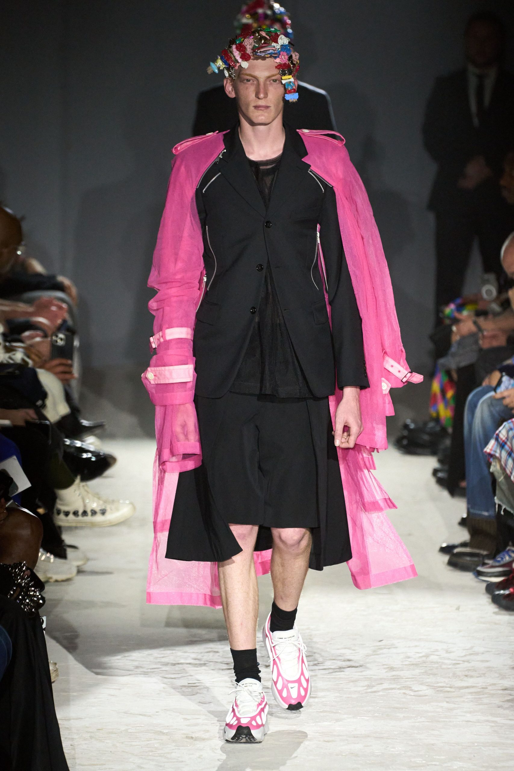 pink chiffon long-sleeve oversized layered flowing coat