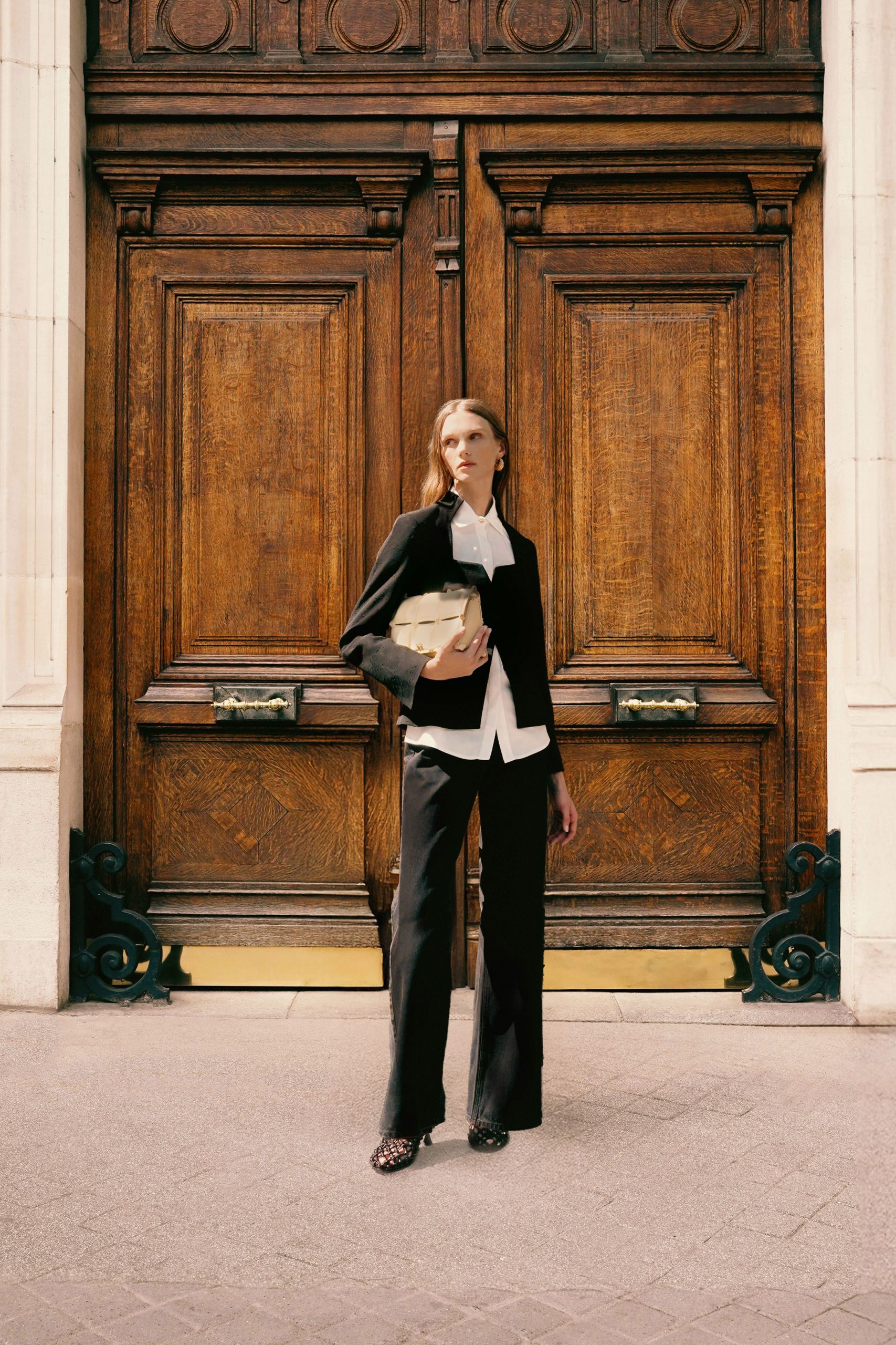 black blazer white shirt black pants