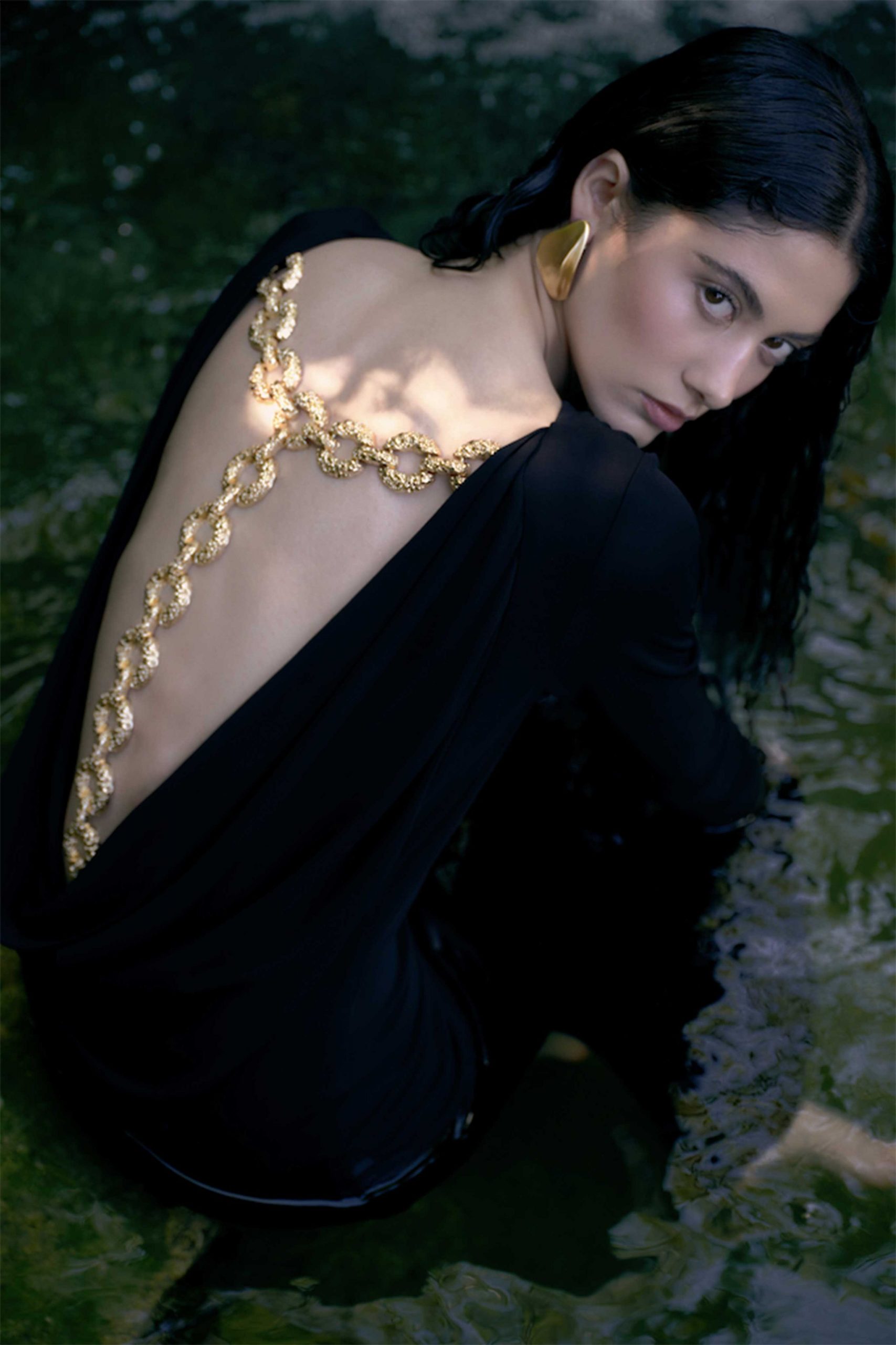 black silk backless gown