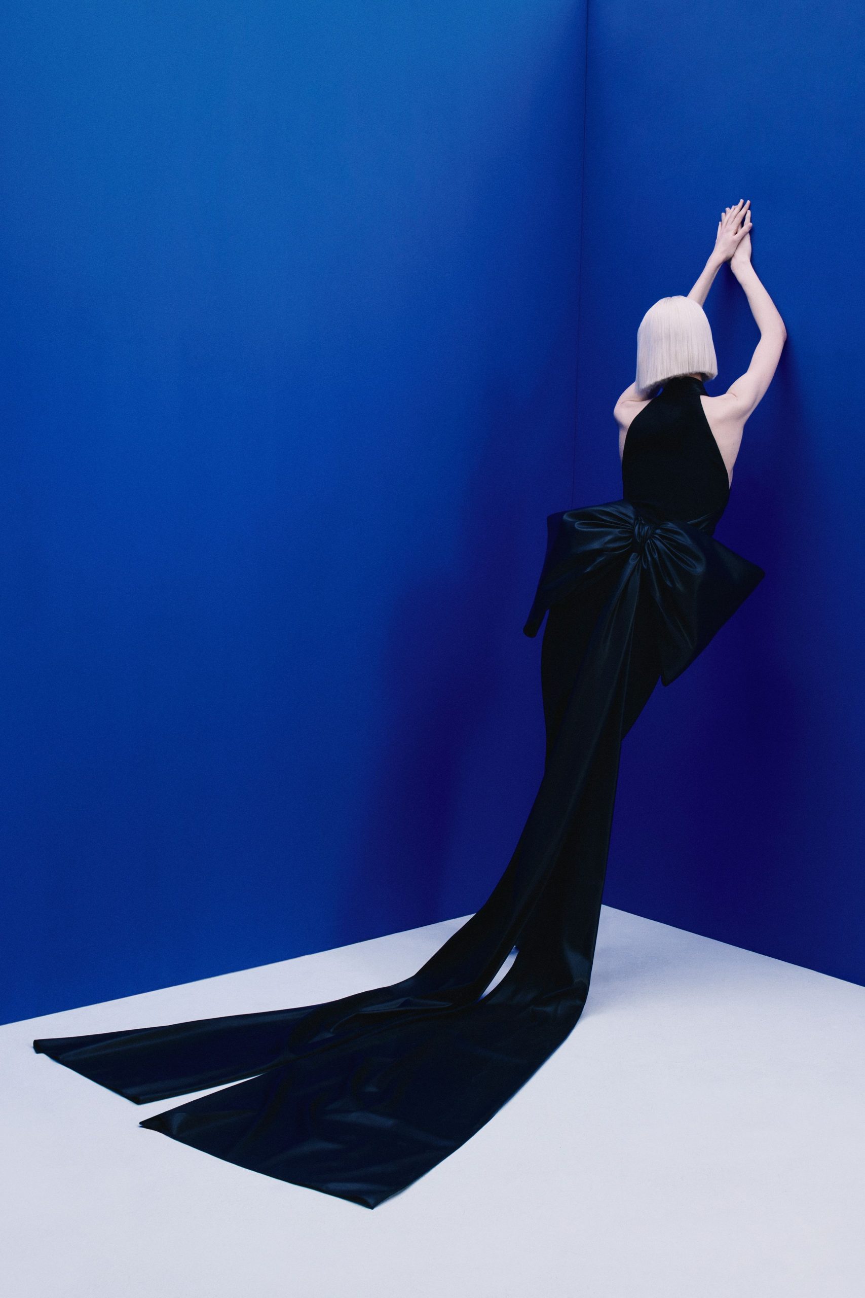 black silk sleeveless gown