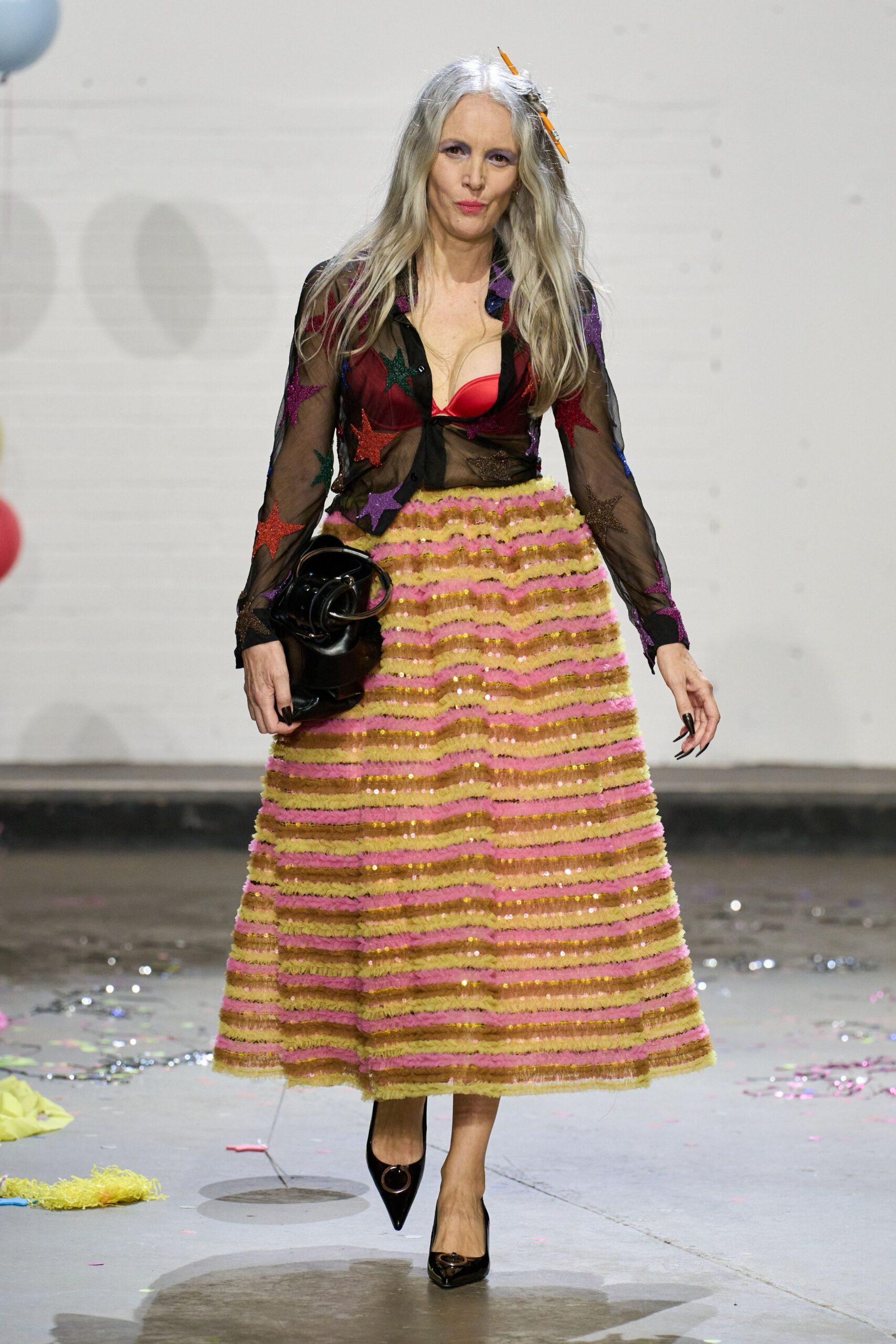 pink tulle fitted tiered sequined midi skirt