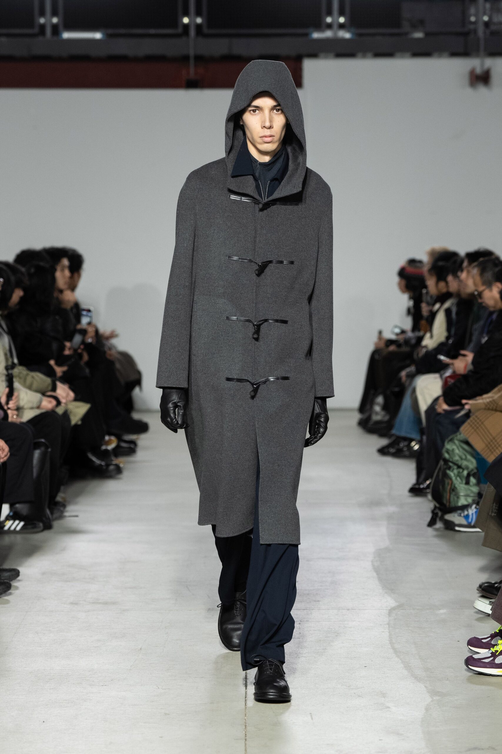 gray wool coat with hood