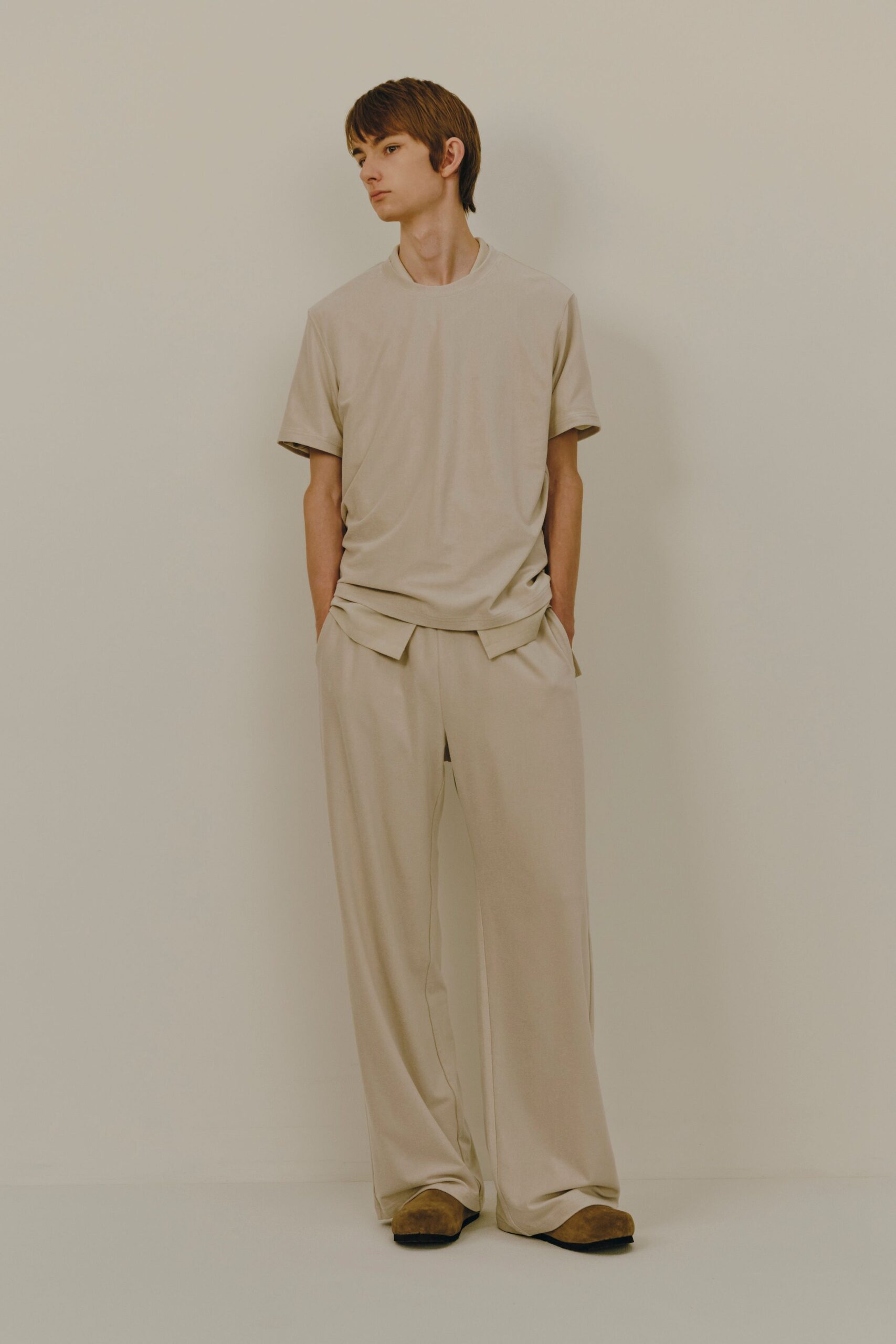 beige relaxed t-shirt and pants