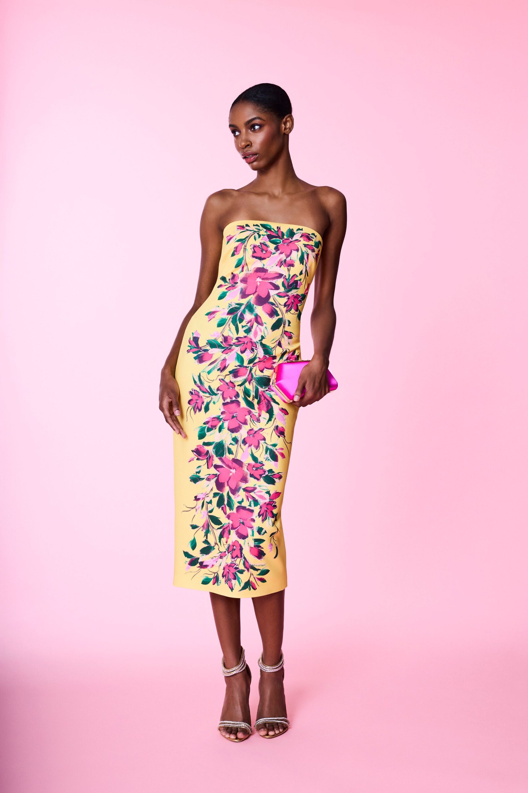 floral strapless midi dress