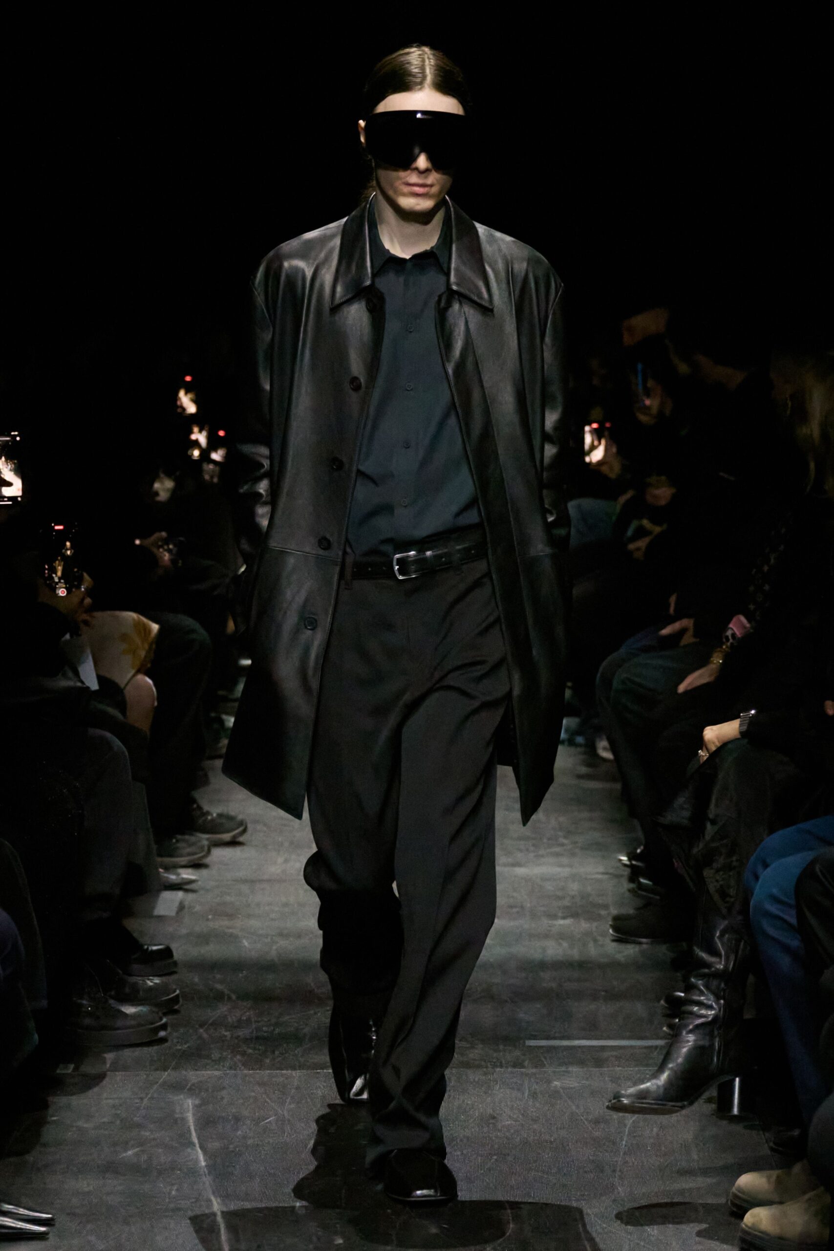 black leather coat and pants