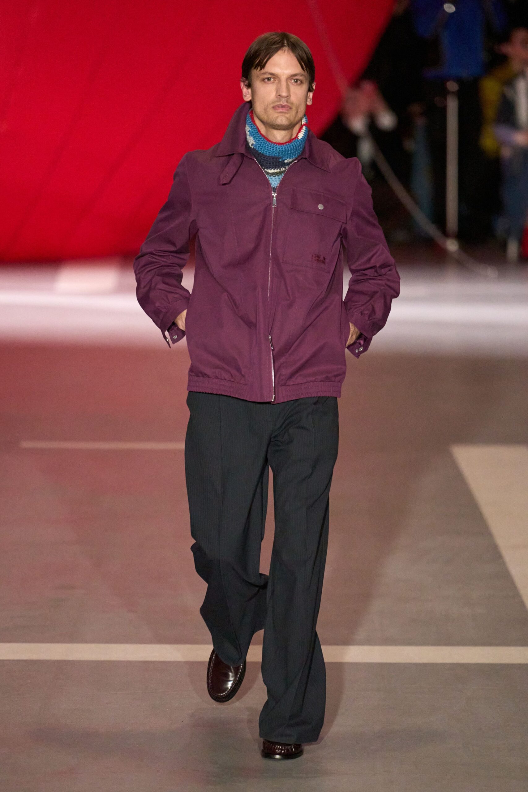 purple jacket with tailored pants
