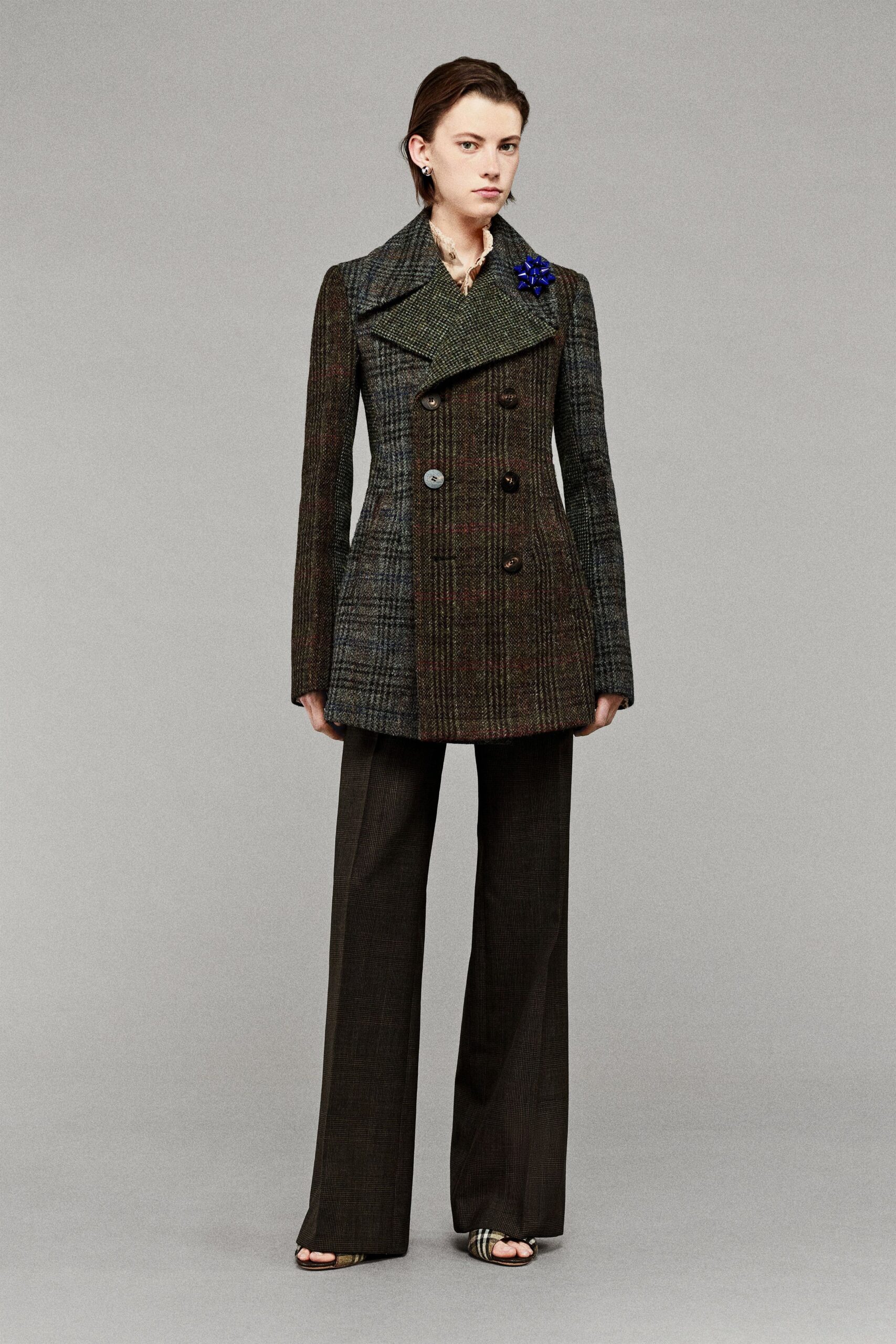 multi wool long-sleeve collared structured checked jacket