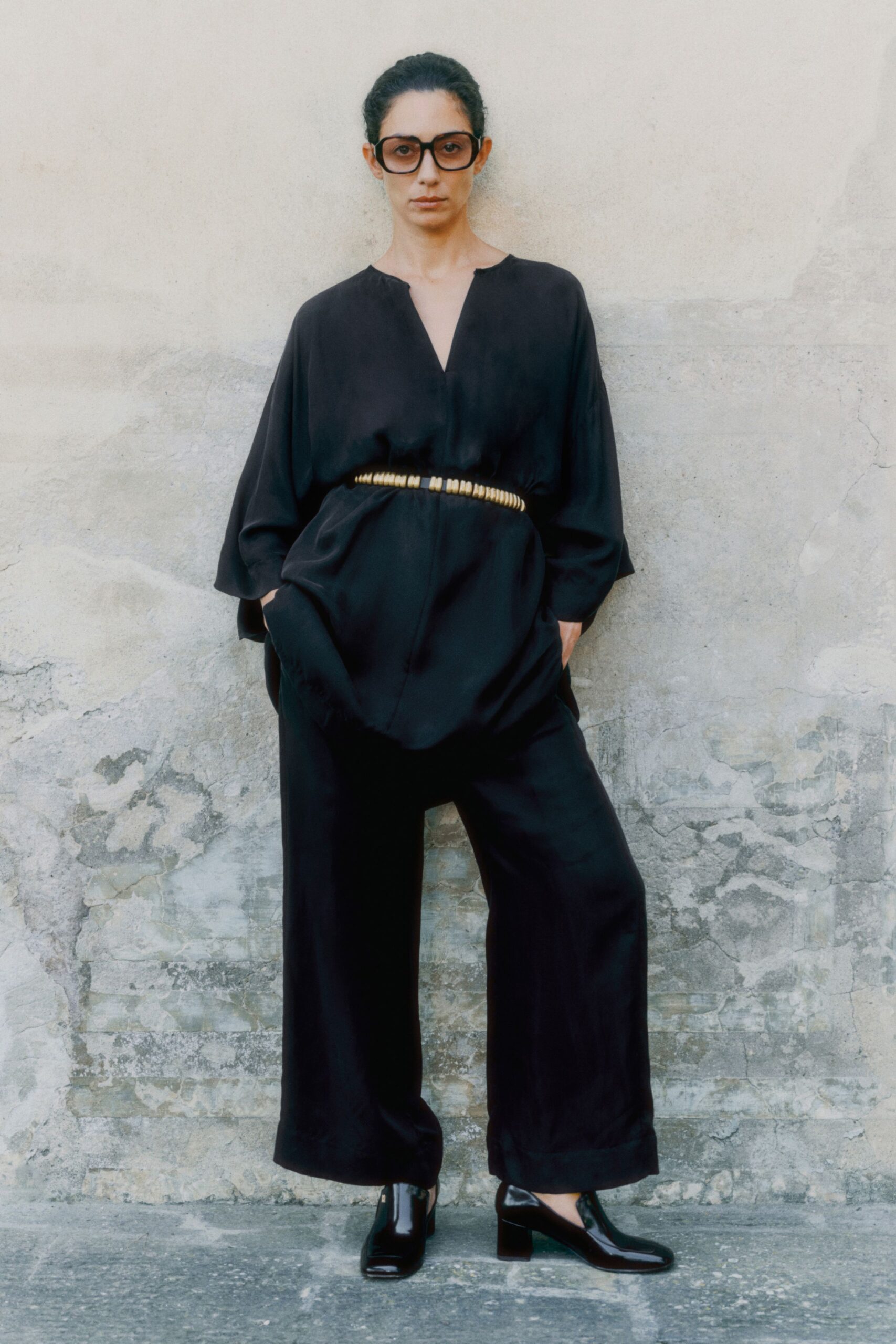 black silk relaxed jumpsuit