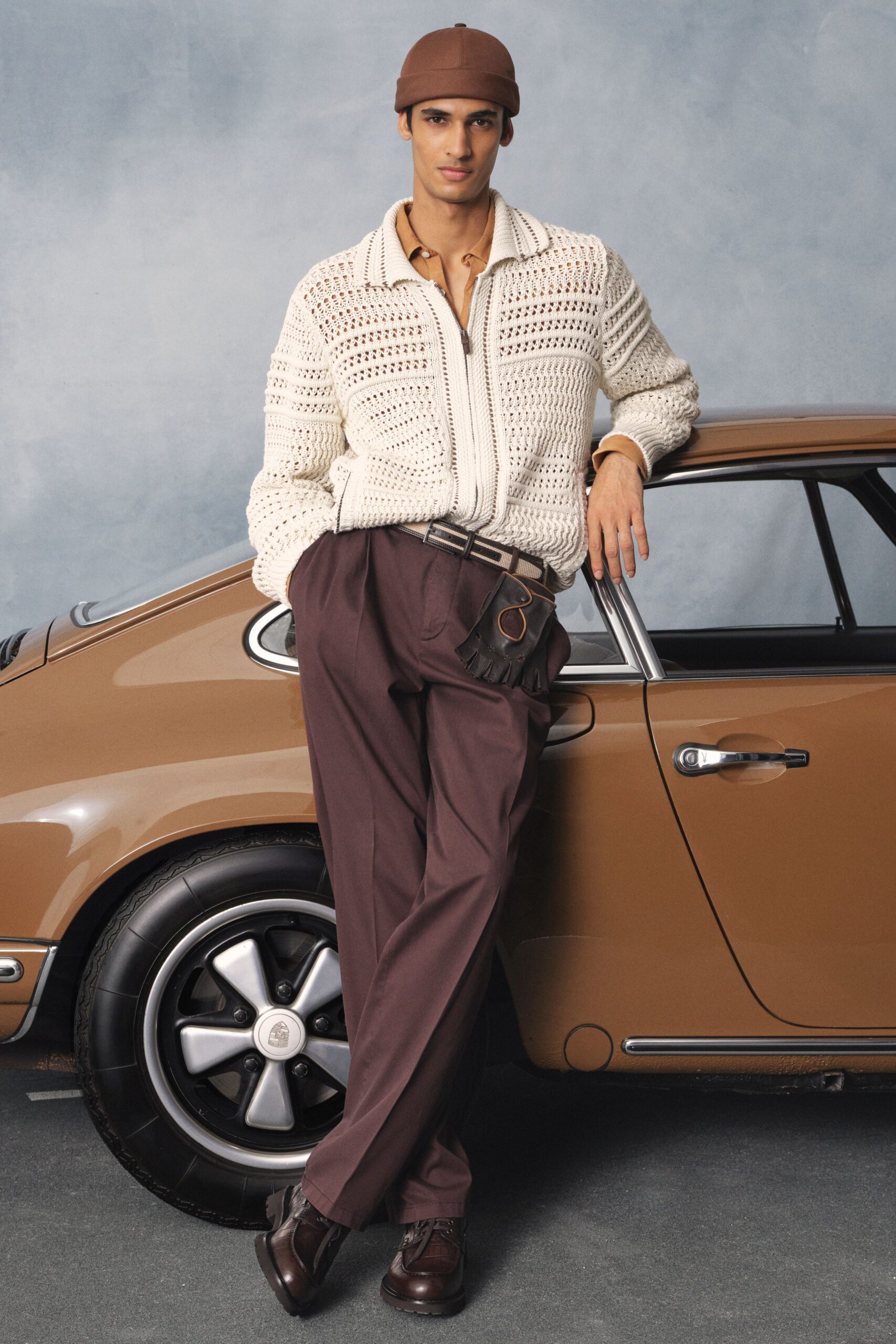 white knit long-sleeve collared oversized zippered ribbed jacket