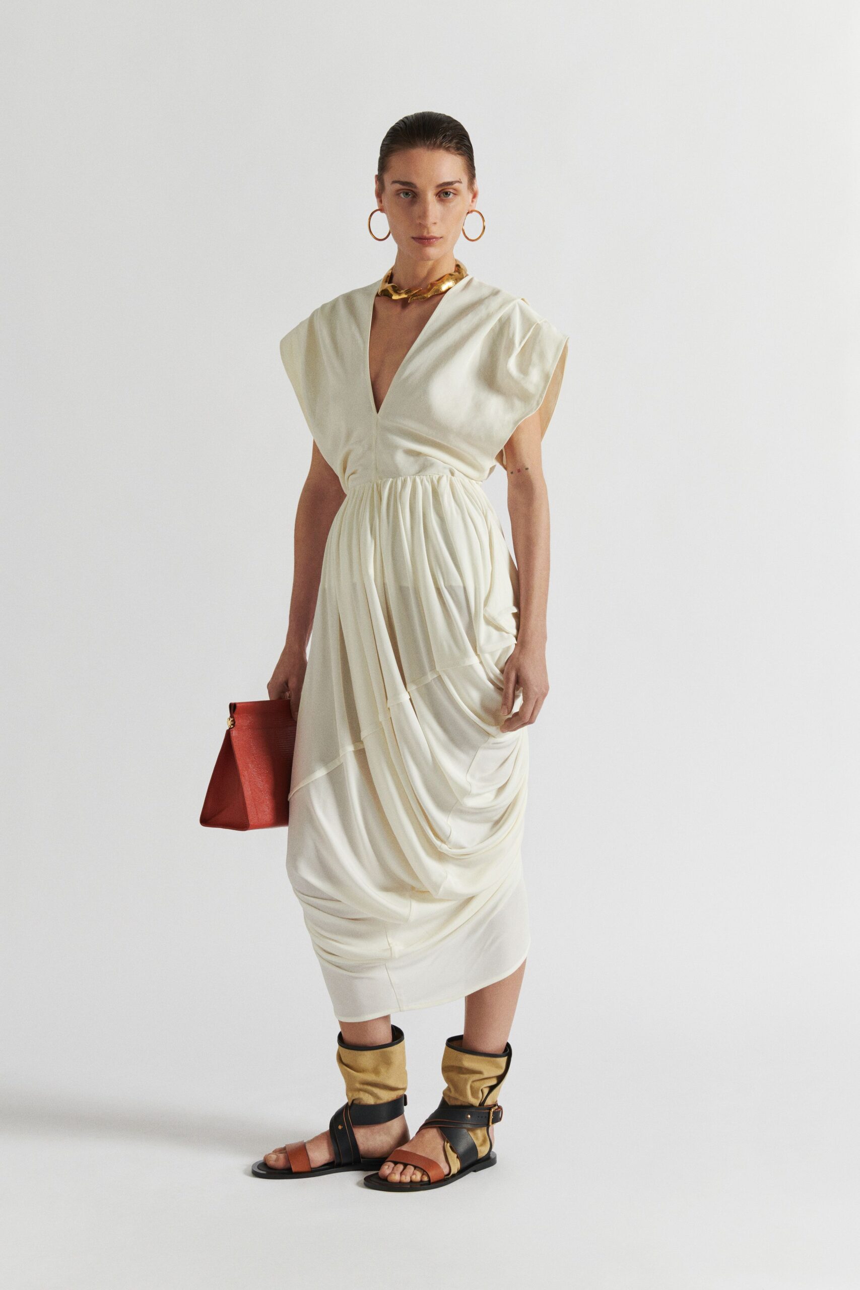 white fitted draped dress