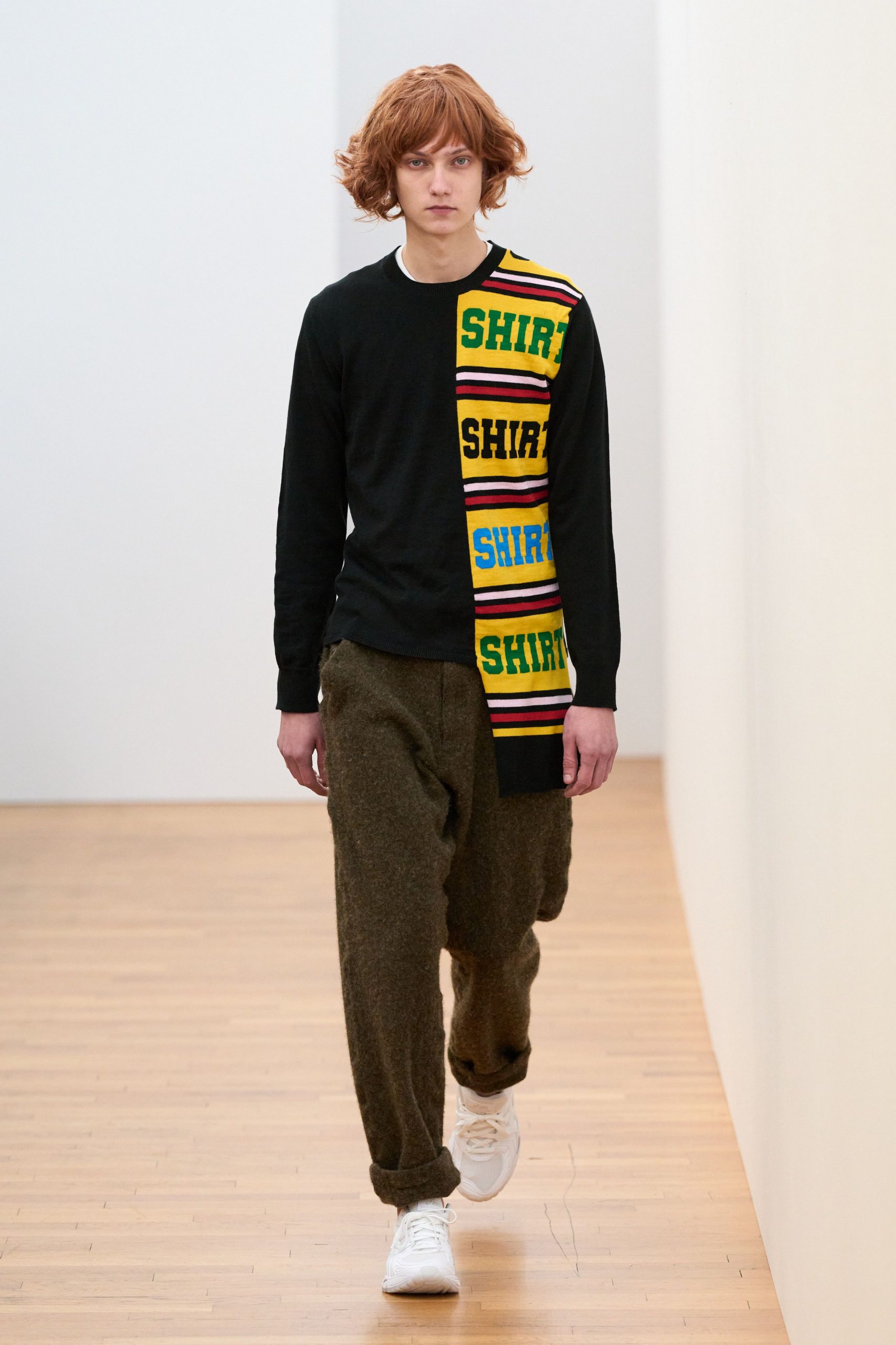 color-blocked black top with relaxed pants