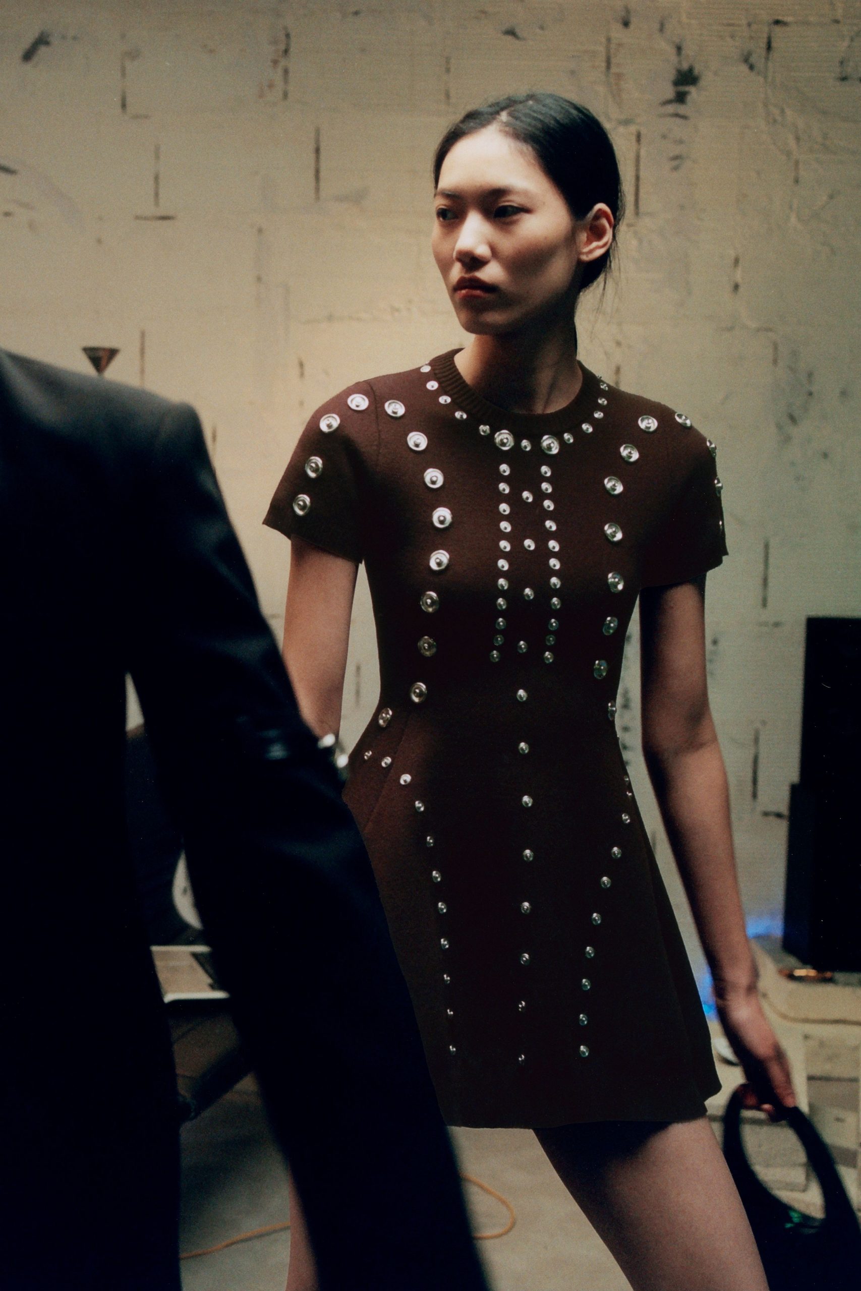 brown fitted mini dress