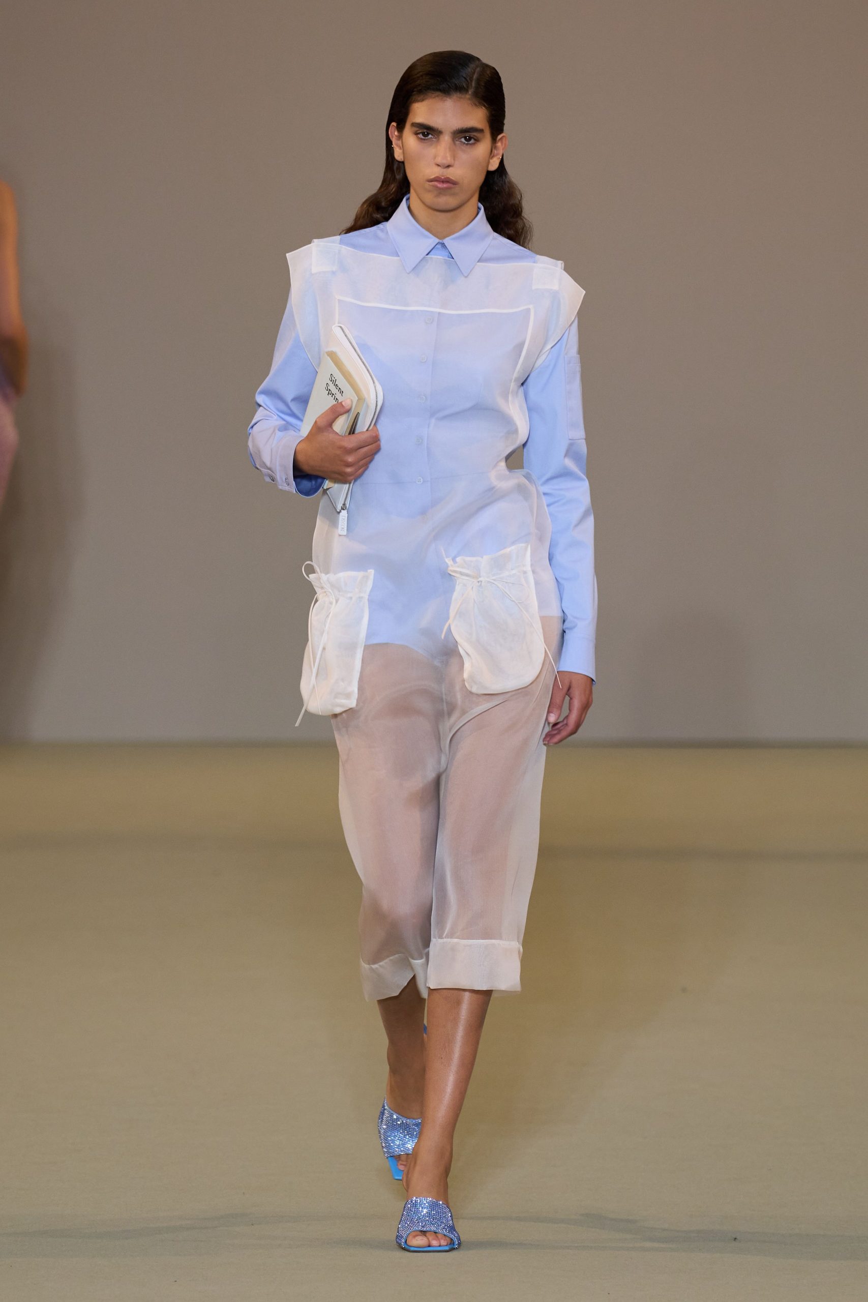 blue cotton long-sleeve collared relaxed pockets layered shirt-dress