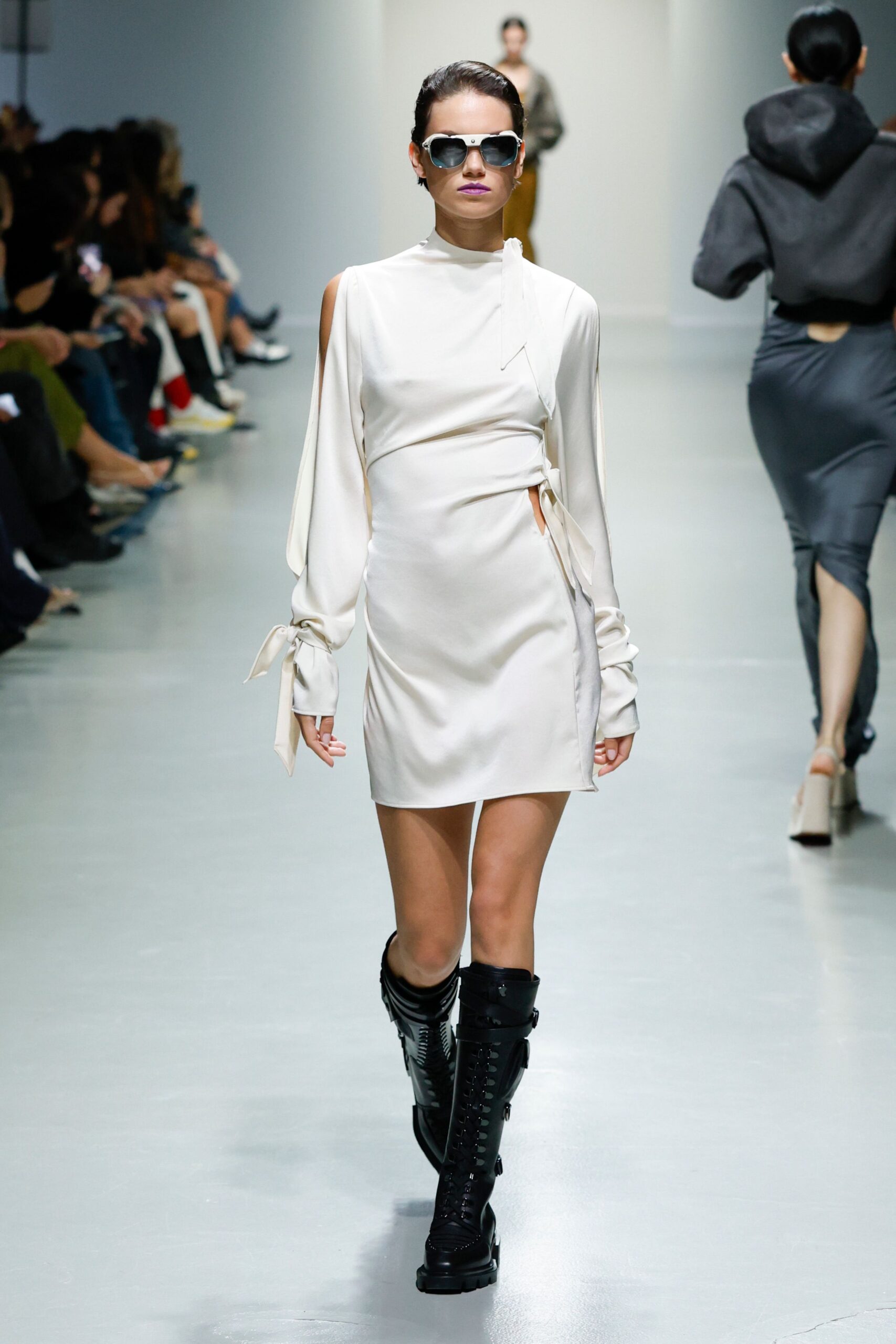 white fitted mini dress with cutouts
