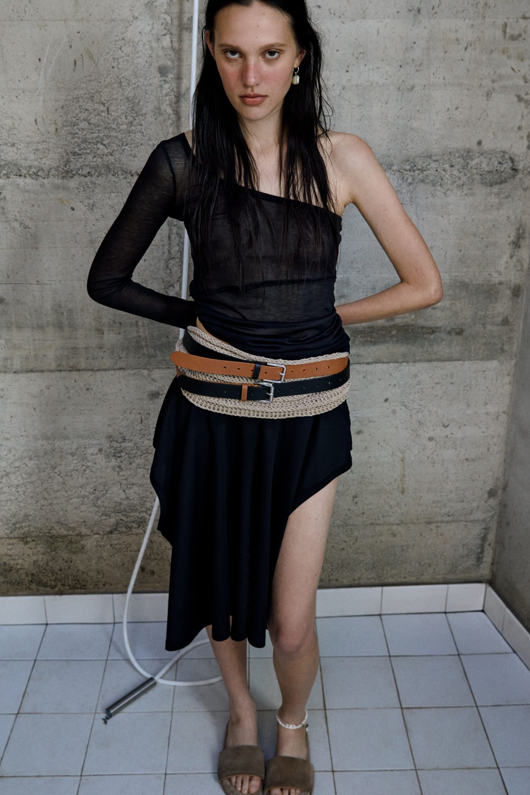 black silk asymmetric dress
