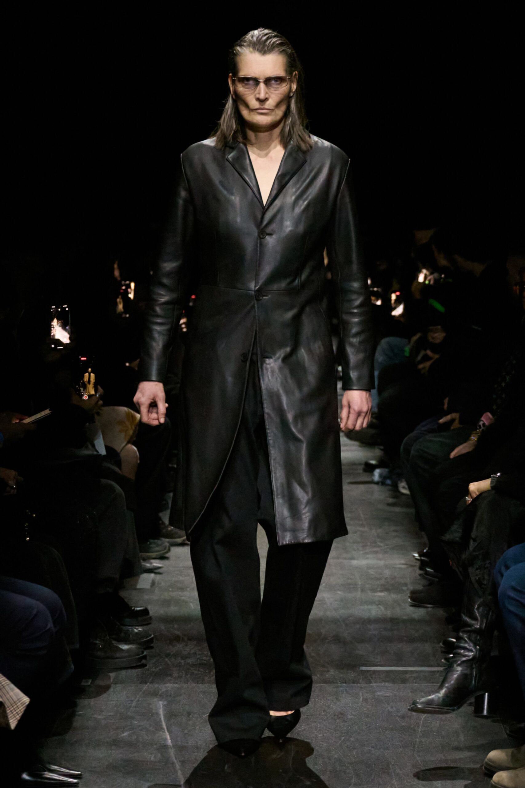 black leather coat and pants
