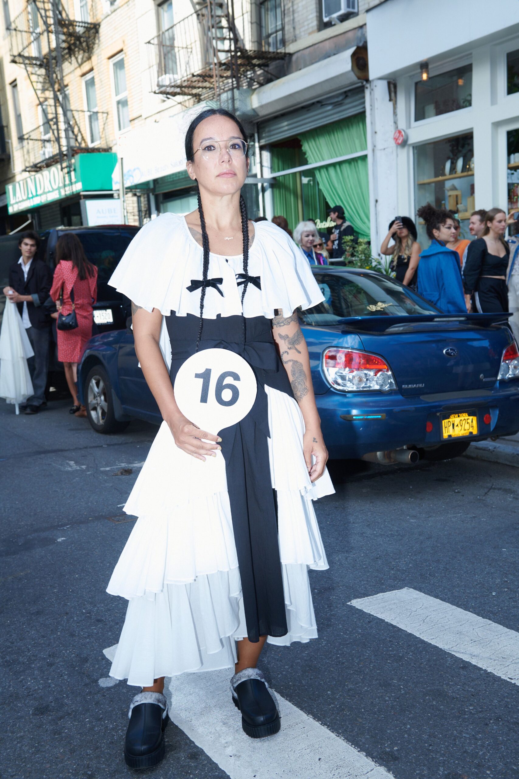 black and white pleated midi dress