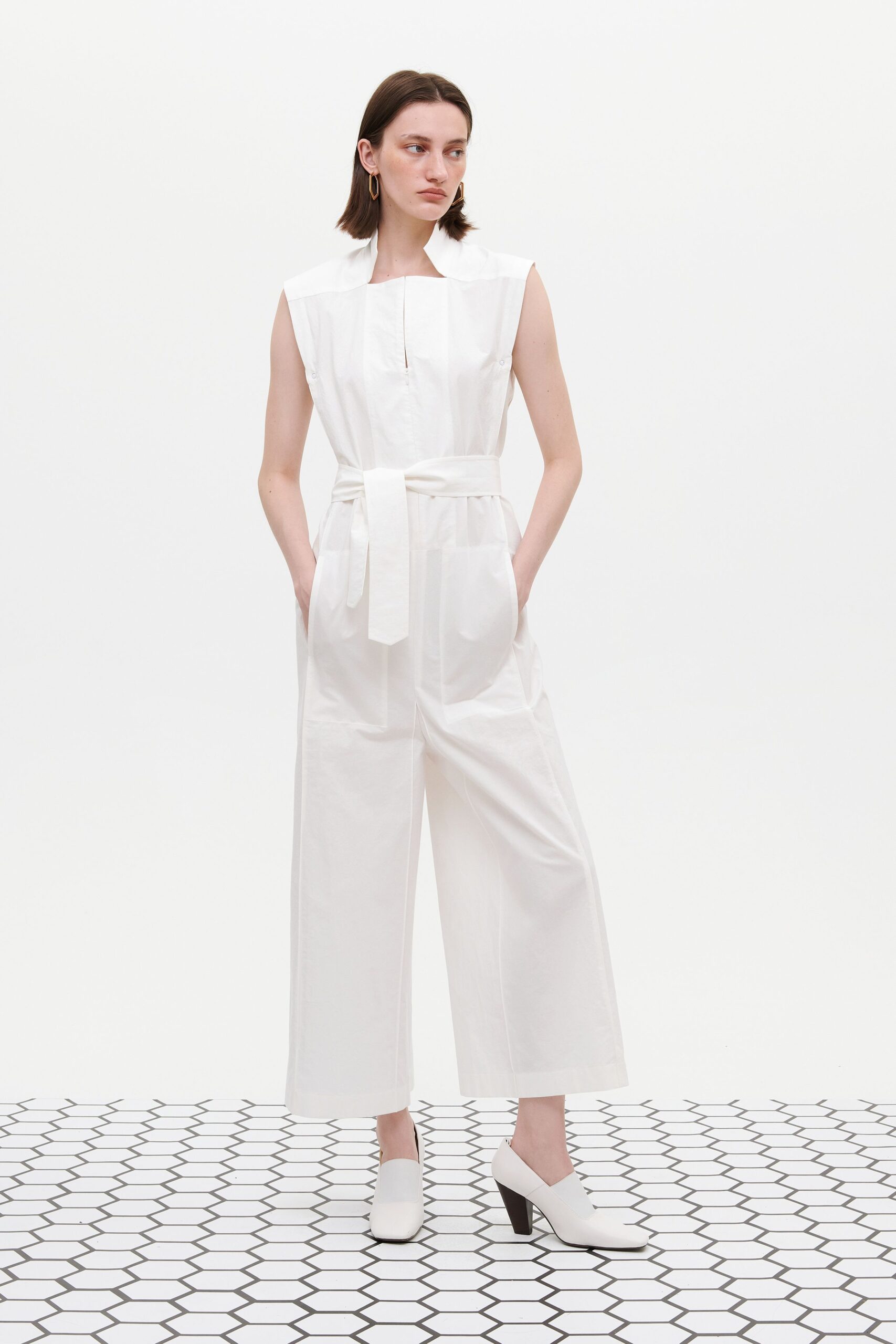white cotton sleeveless jumpsuit