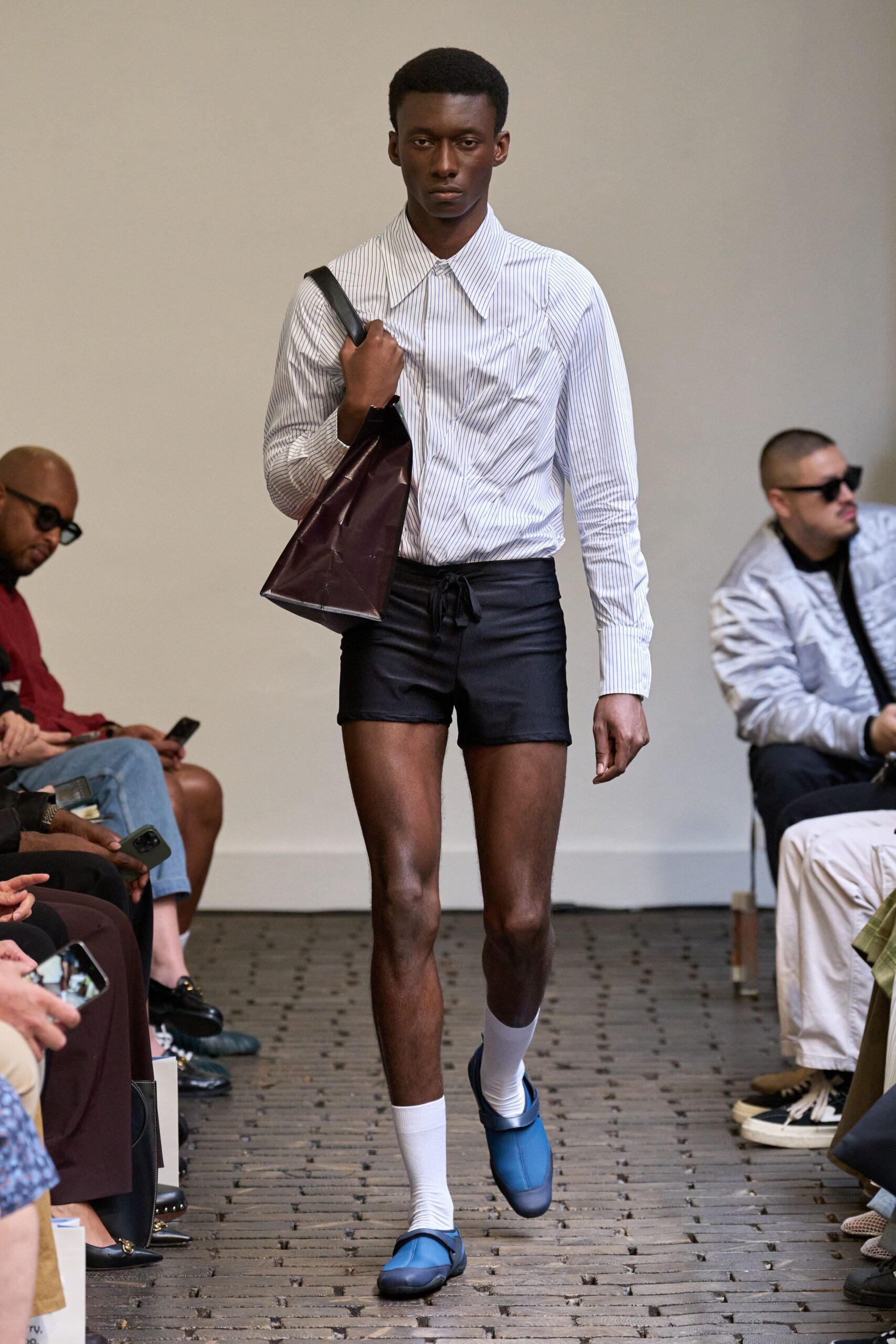 fitted striped shirt and shorts