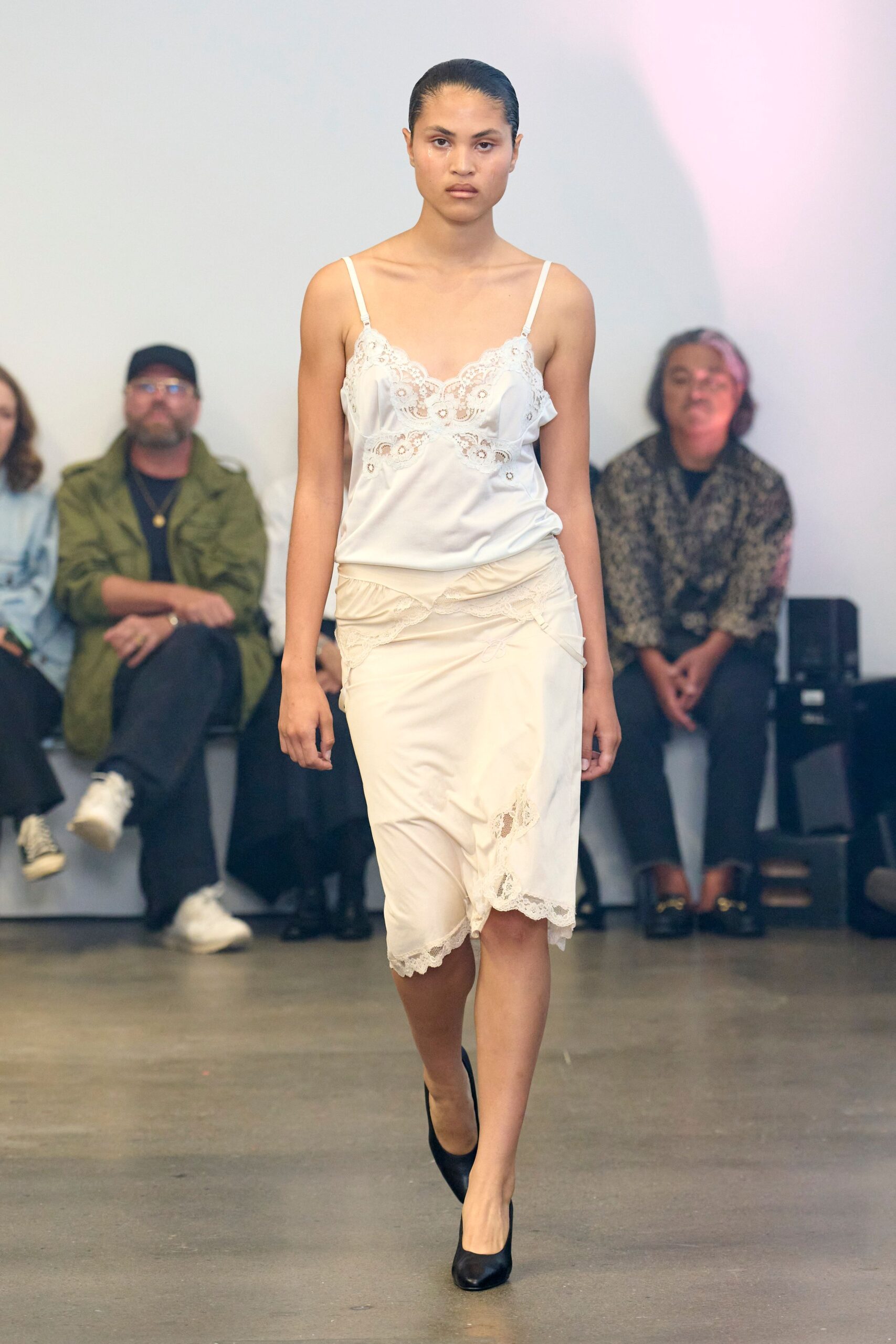white lace top and skirt