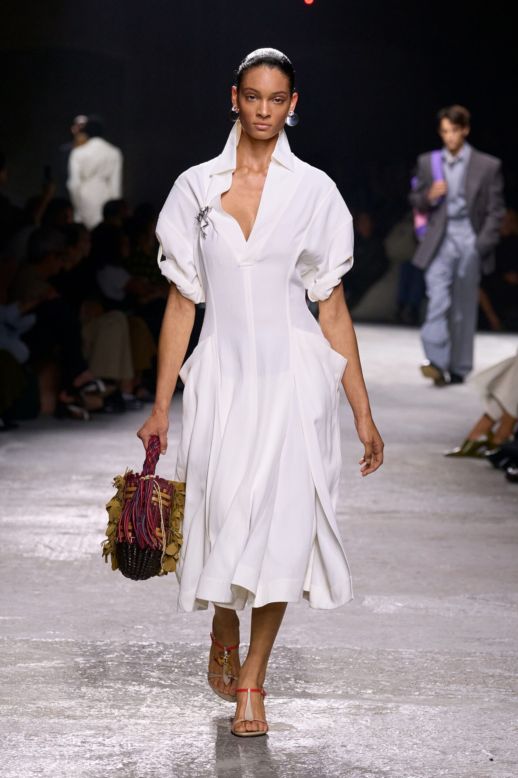 white pleated midi dress