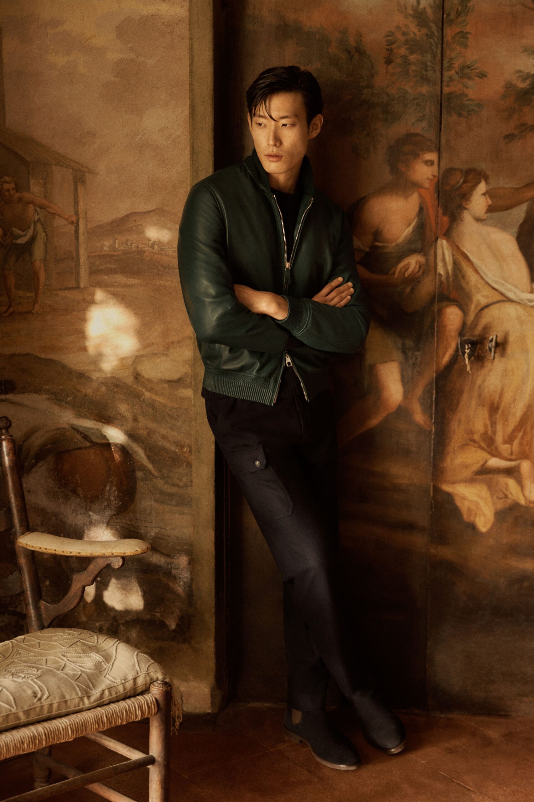 green leather fitted jacket