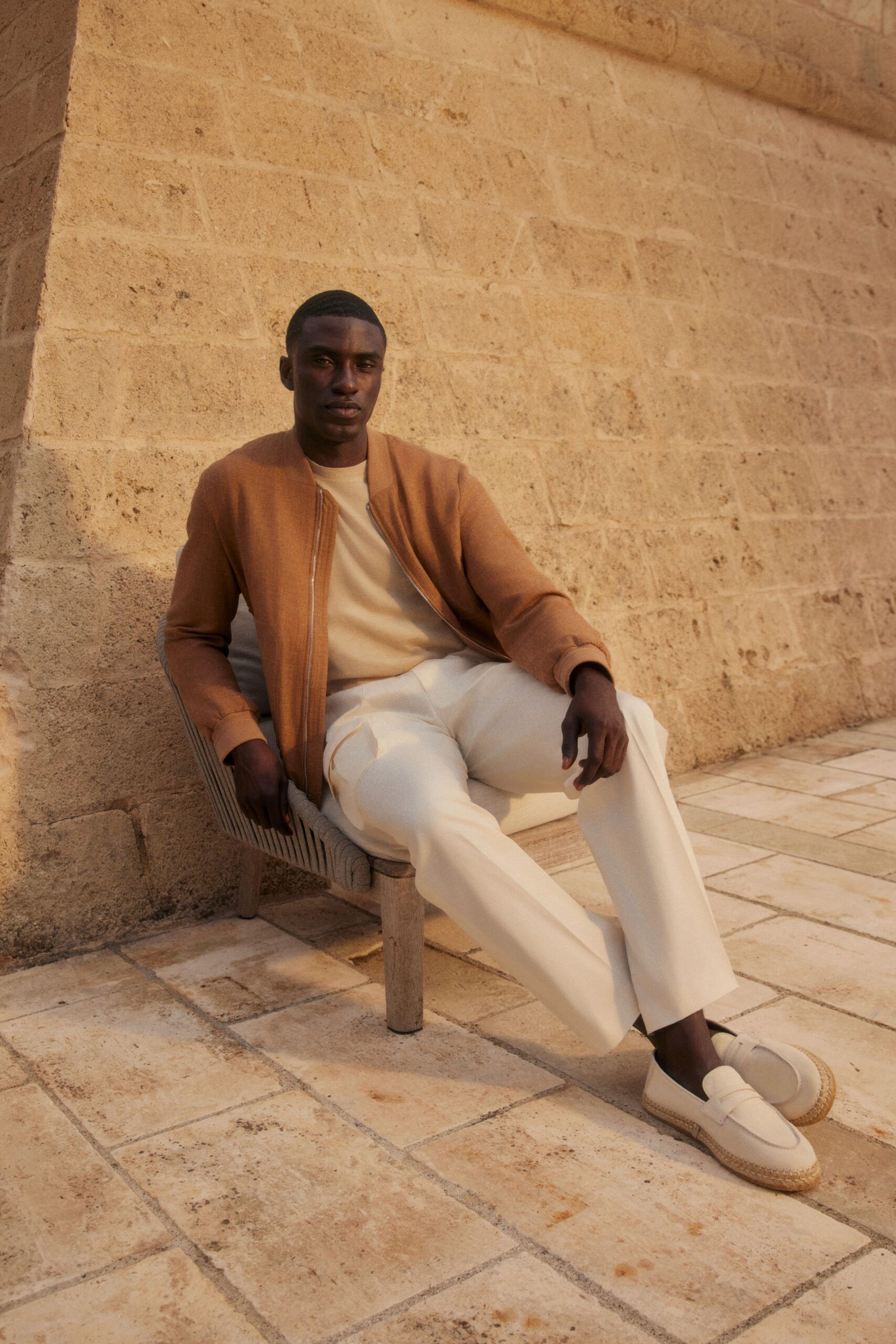 brown cotton long-sleeve collared structured zippered jacket