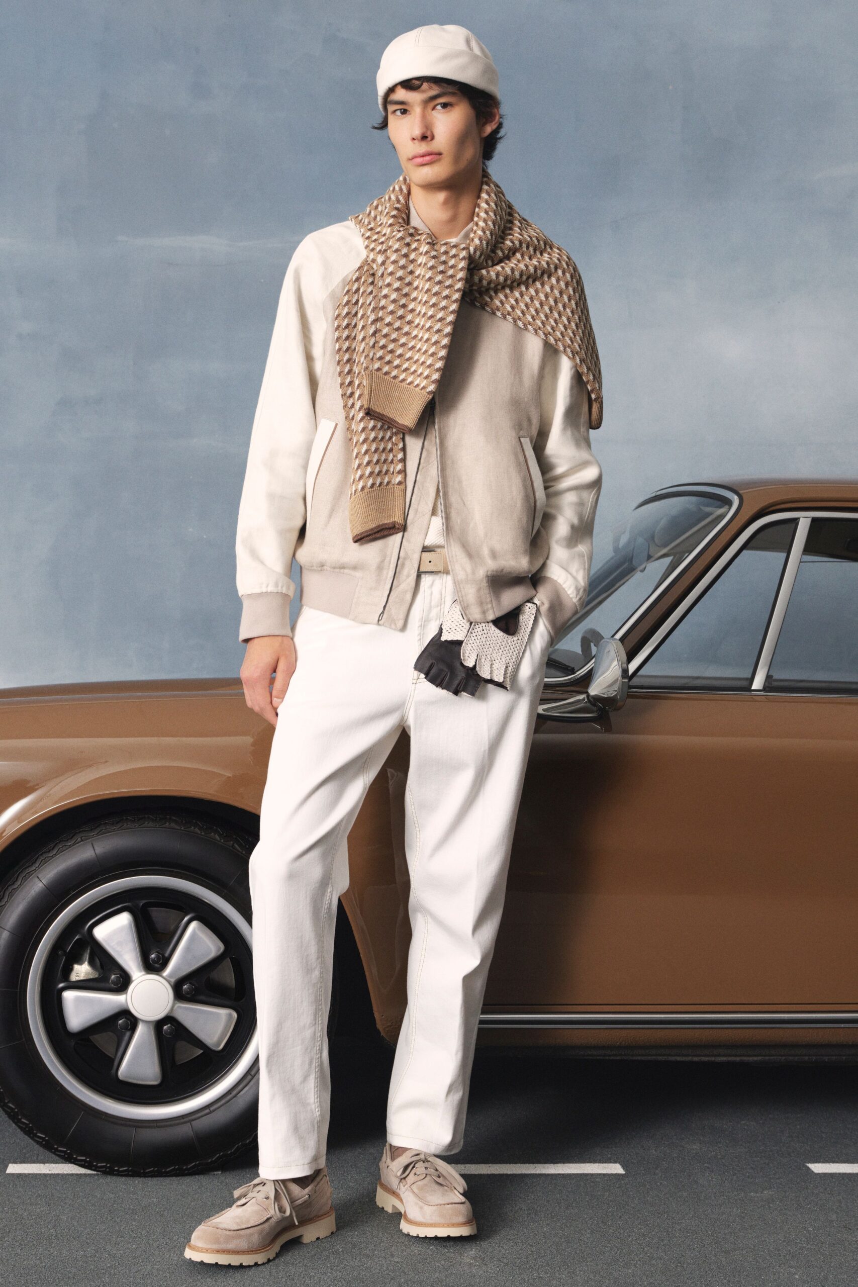 brown wool relaxed printed maxi scarf