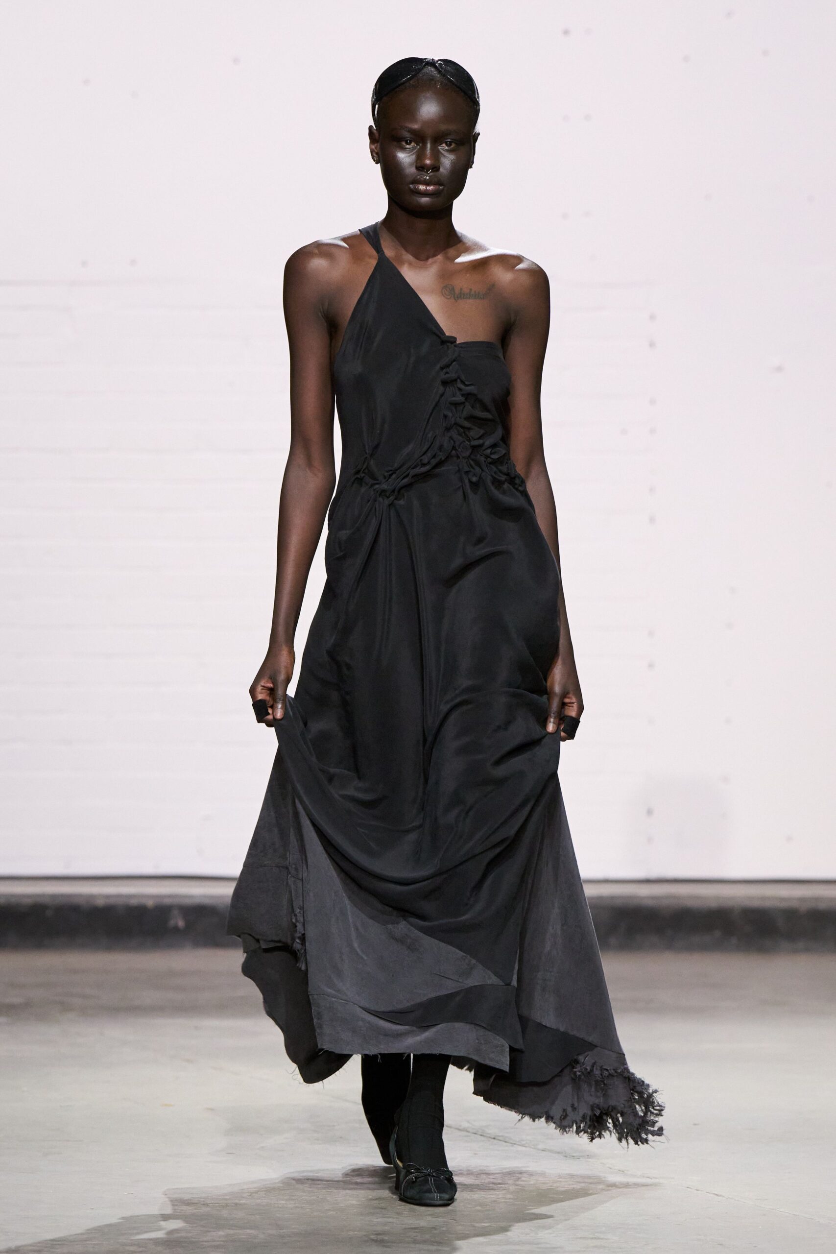 black silk sleeveless dress