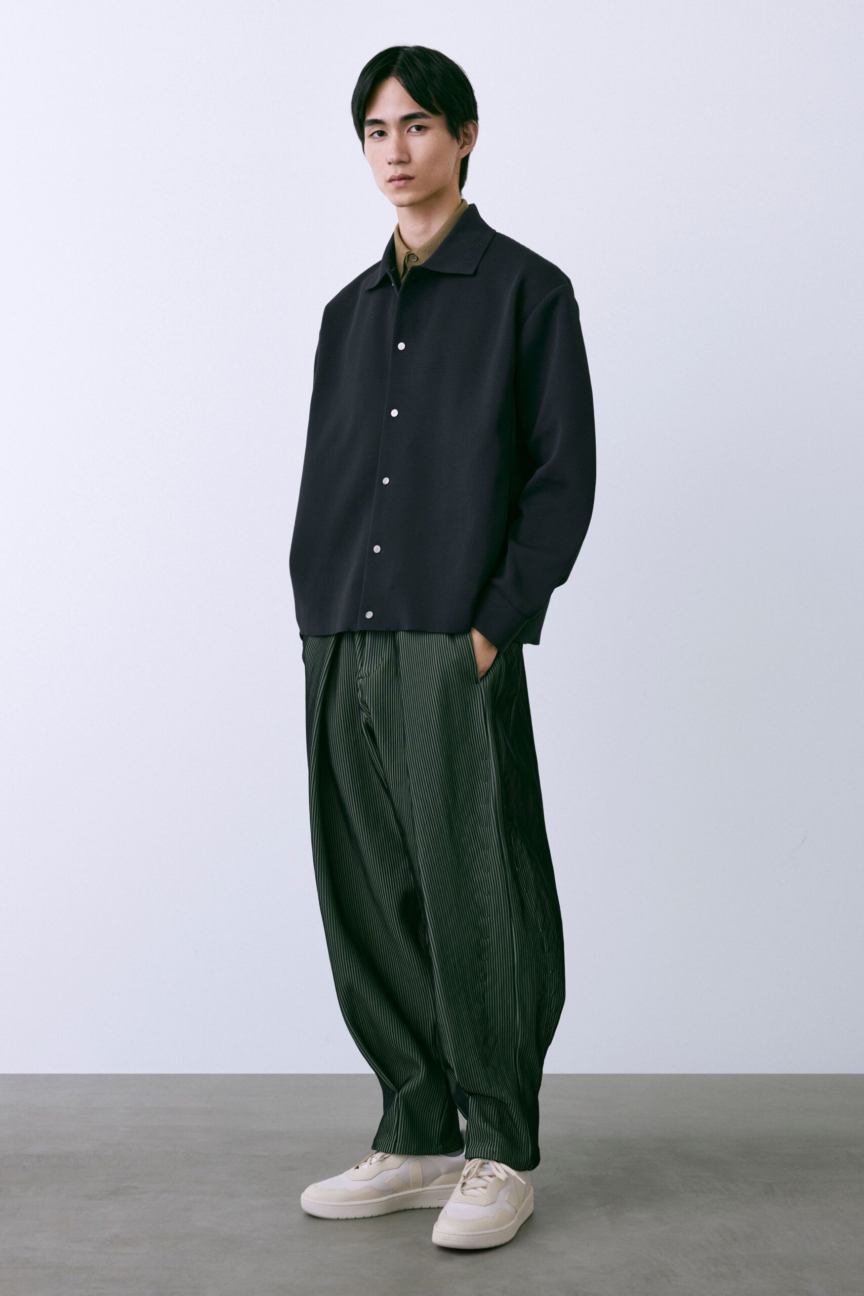 green silk relaxed striped pleated flowing maxi pants