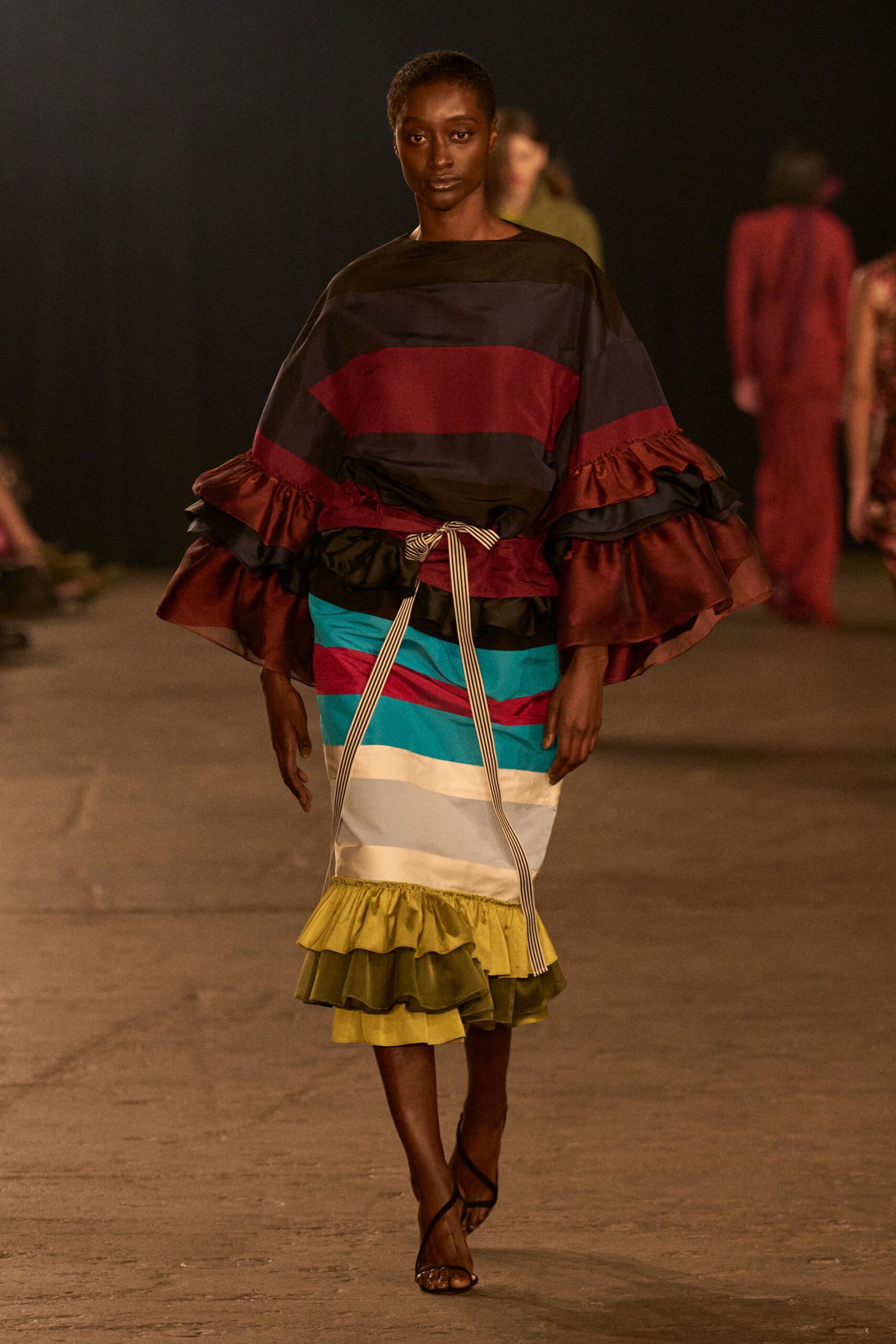 colorful ruffled top and tiered skirt