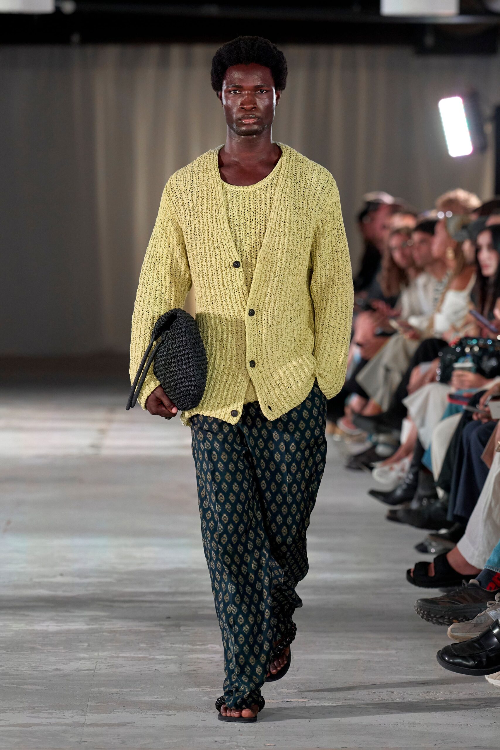 yellow cotton long-sleeve collared relaxed buttoned cardigan
