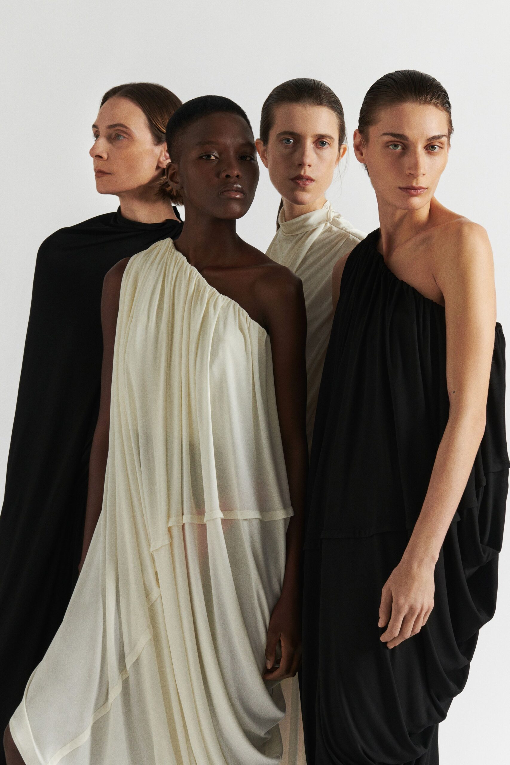 black and white flowing gowns