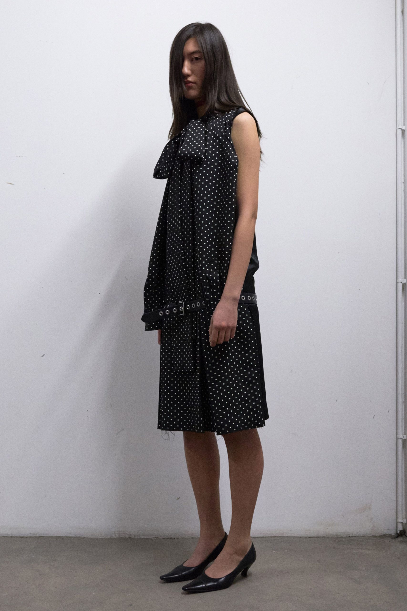 black and white polka-dot dress