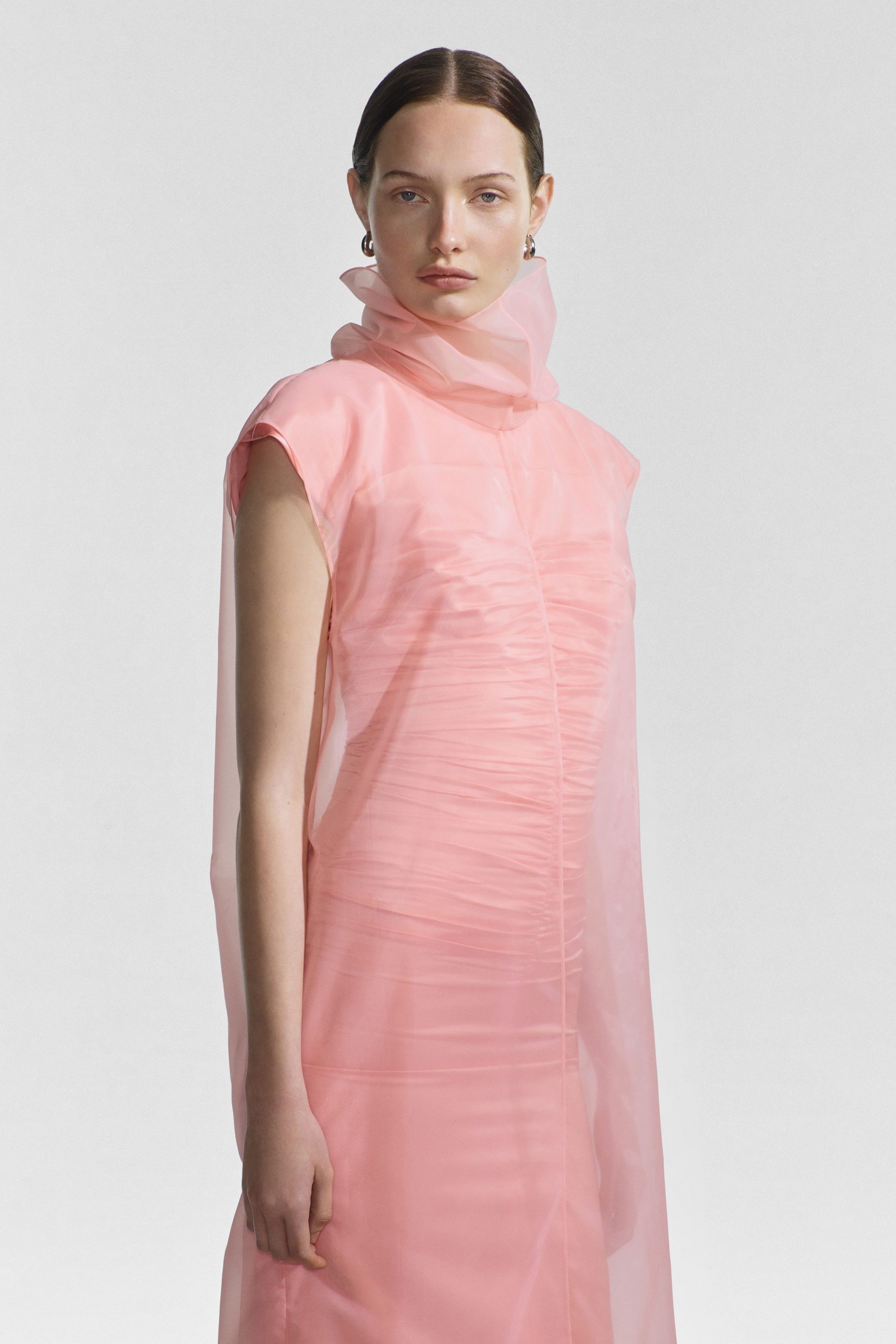 pink sheer ruched dress
