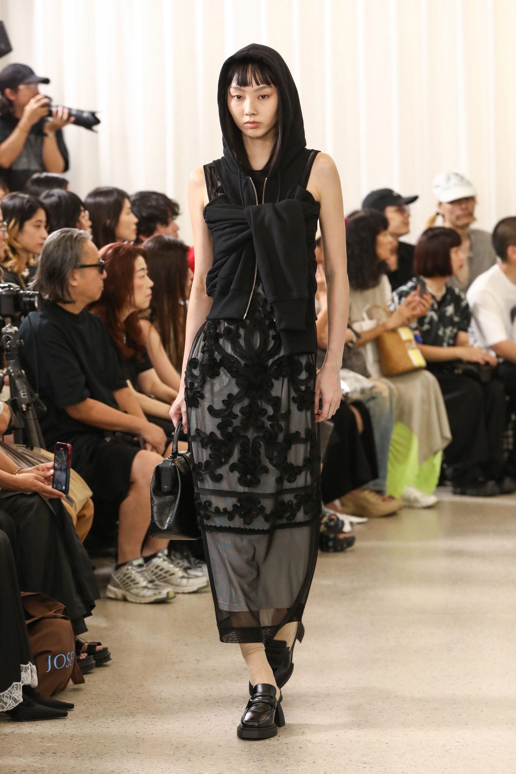 black layered midi dress with hoodie