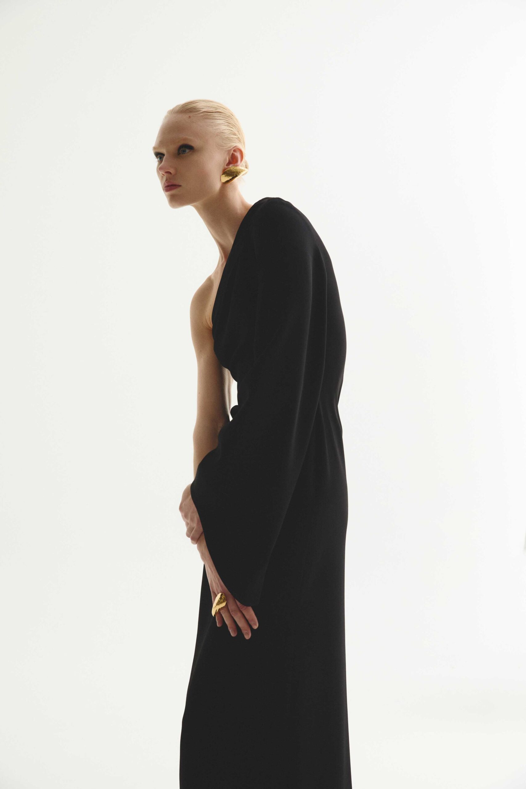 black silk sleeveless gown