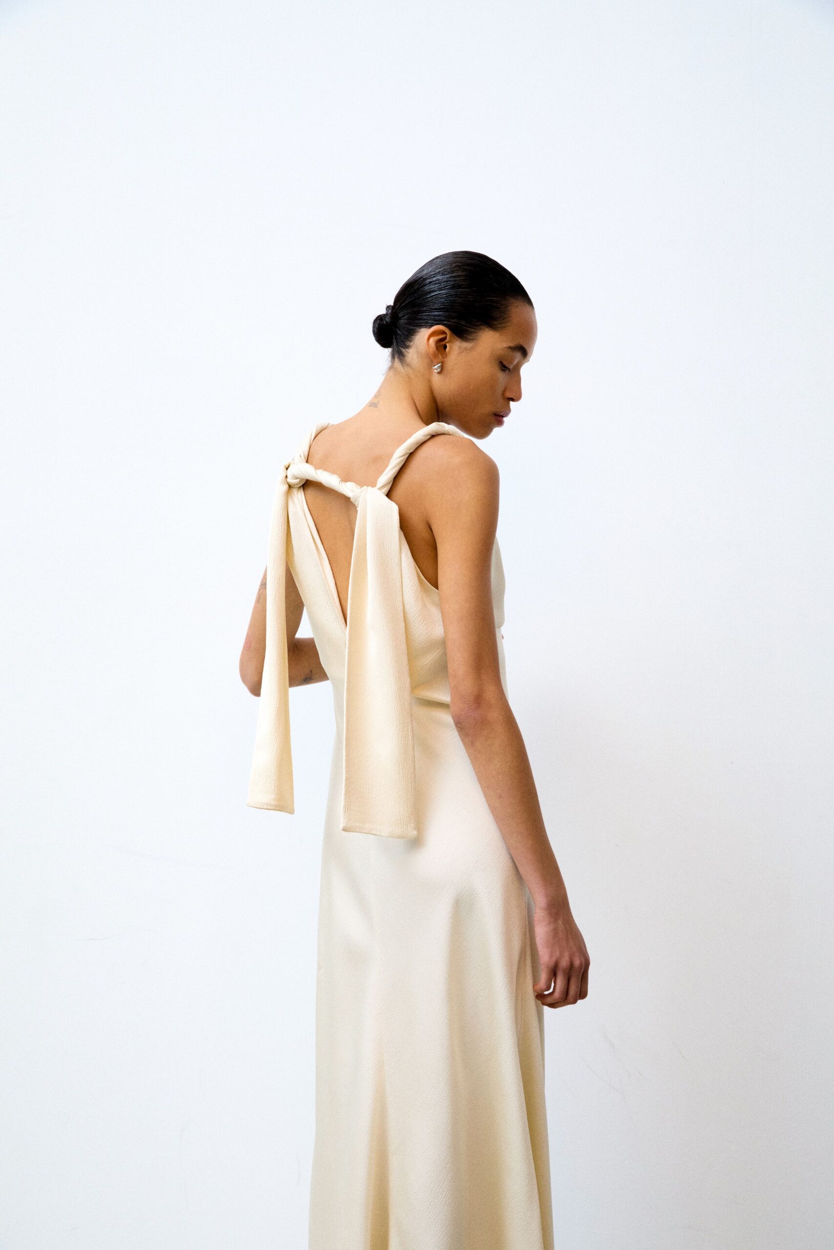 ivory silk sleeveless gown