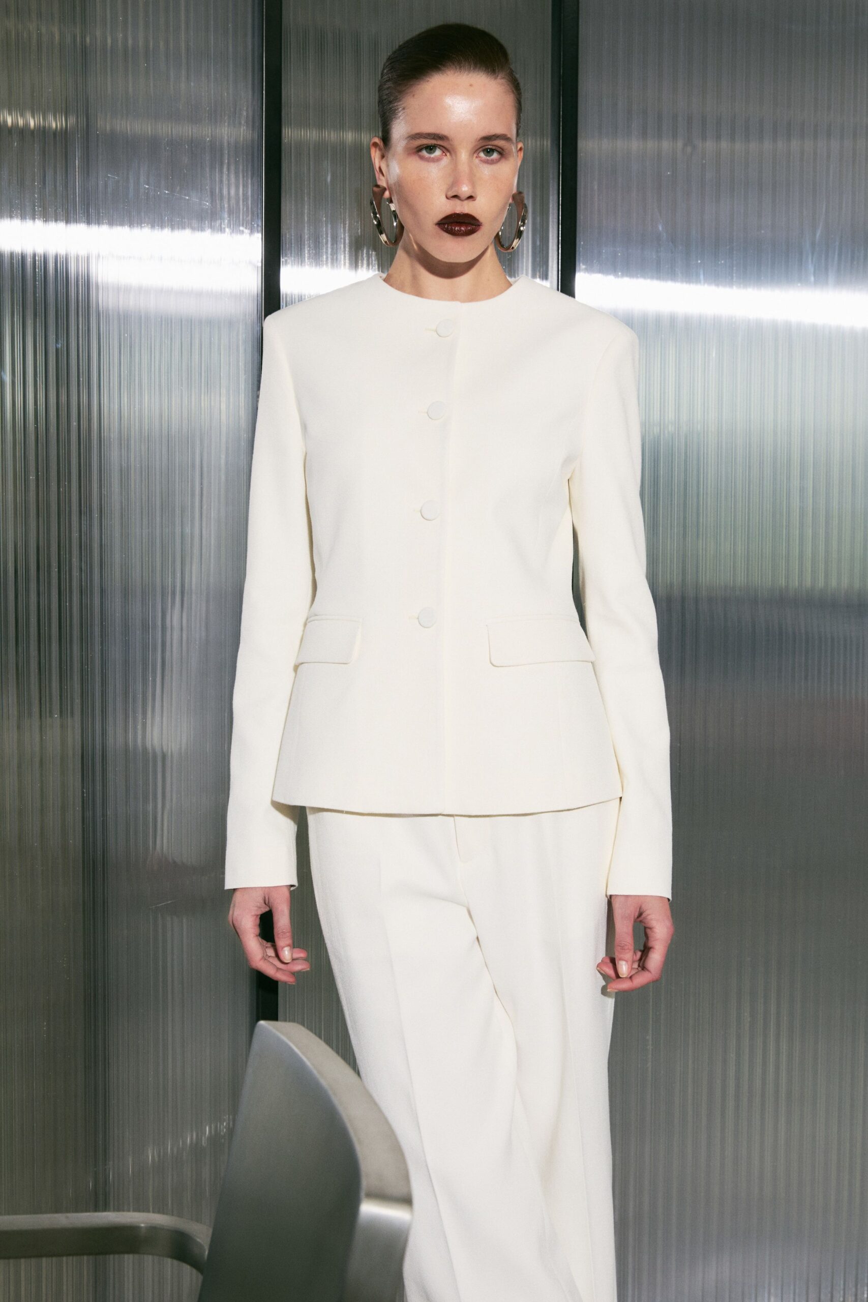 white wool tailored straight-leg pants