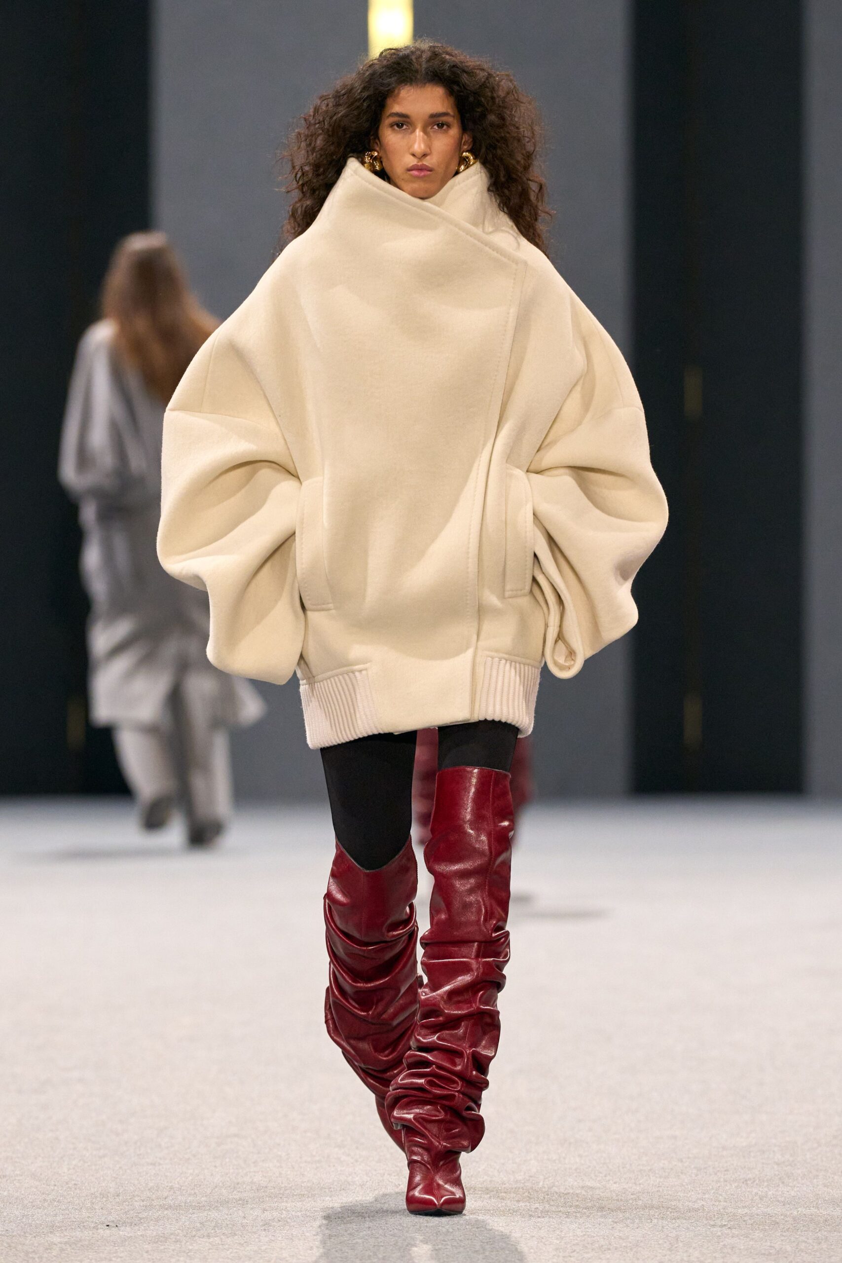 beige cotton long-sleeve hooded oversized draped hoodie