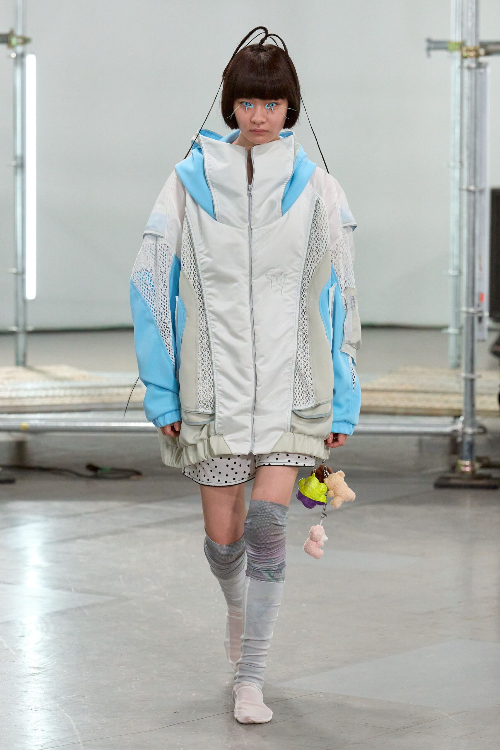 oversized white blue jacket