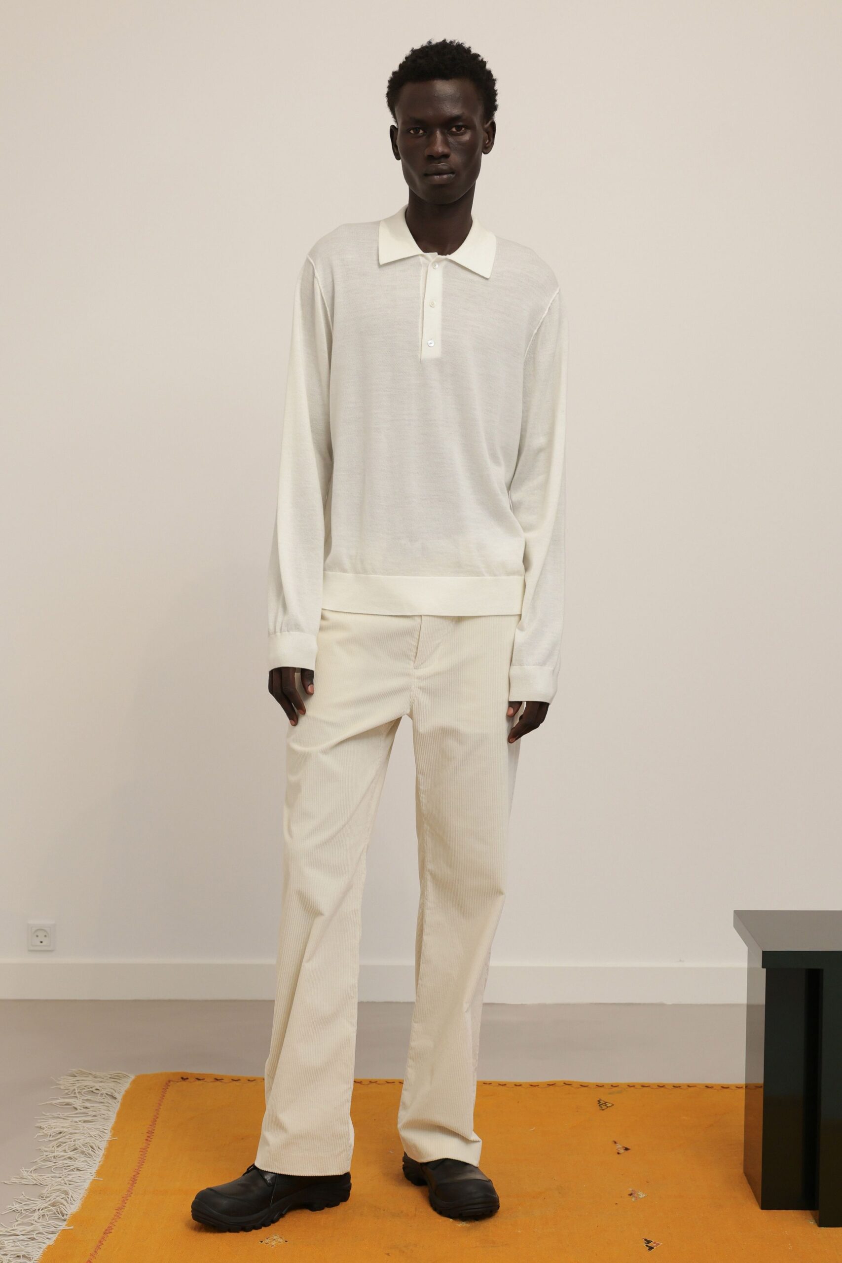 ivory cotton straight-leg pants