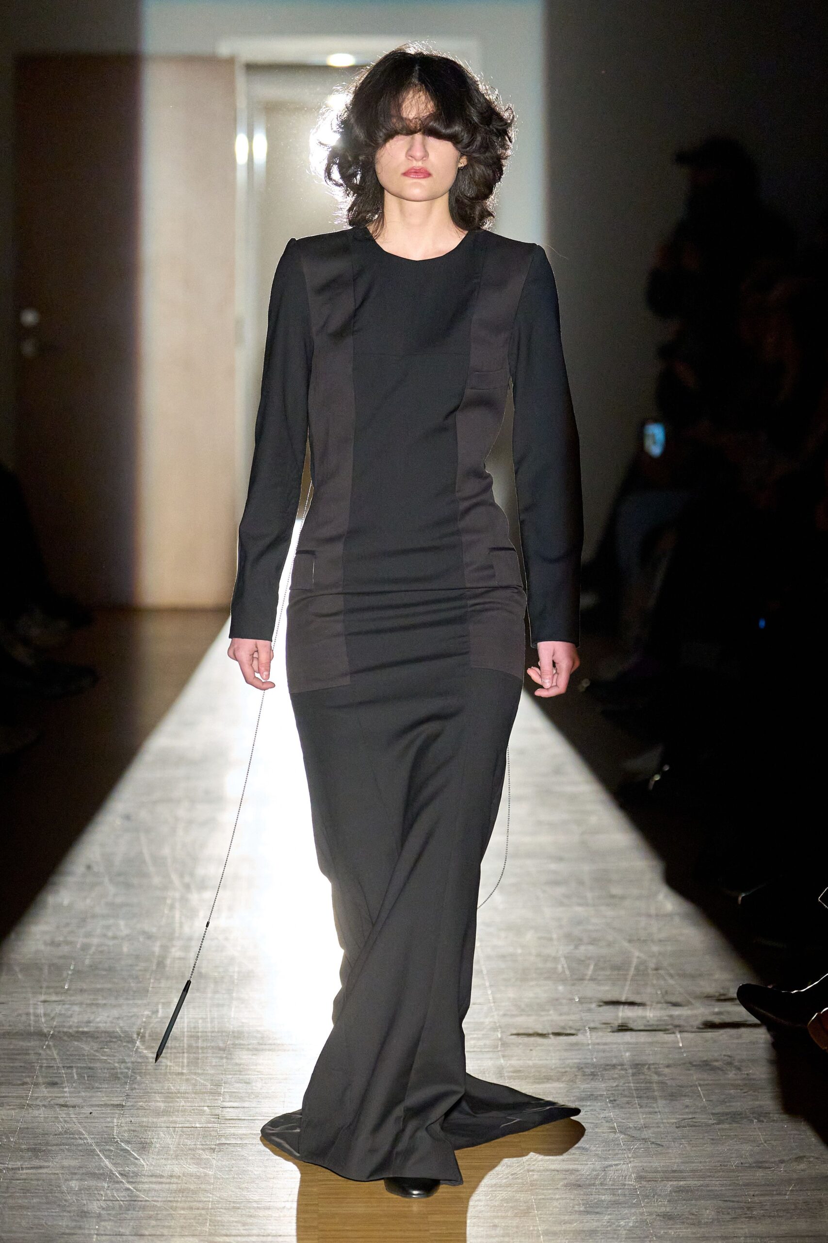 black fitted long-sleeve gown