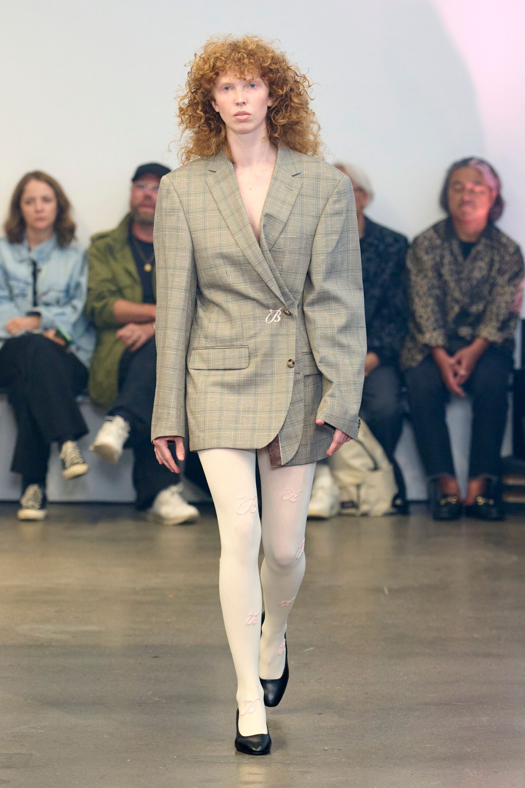 beige wool long-sleeve v-neck oversized longline blazer