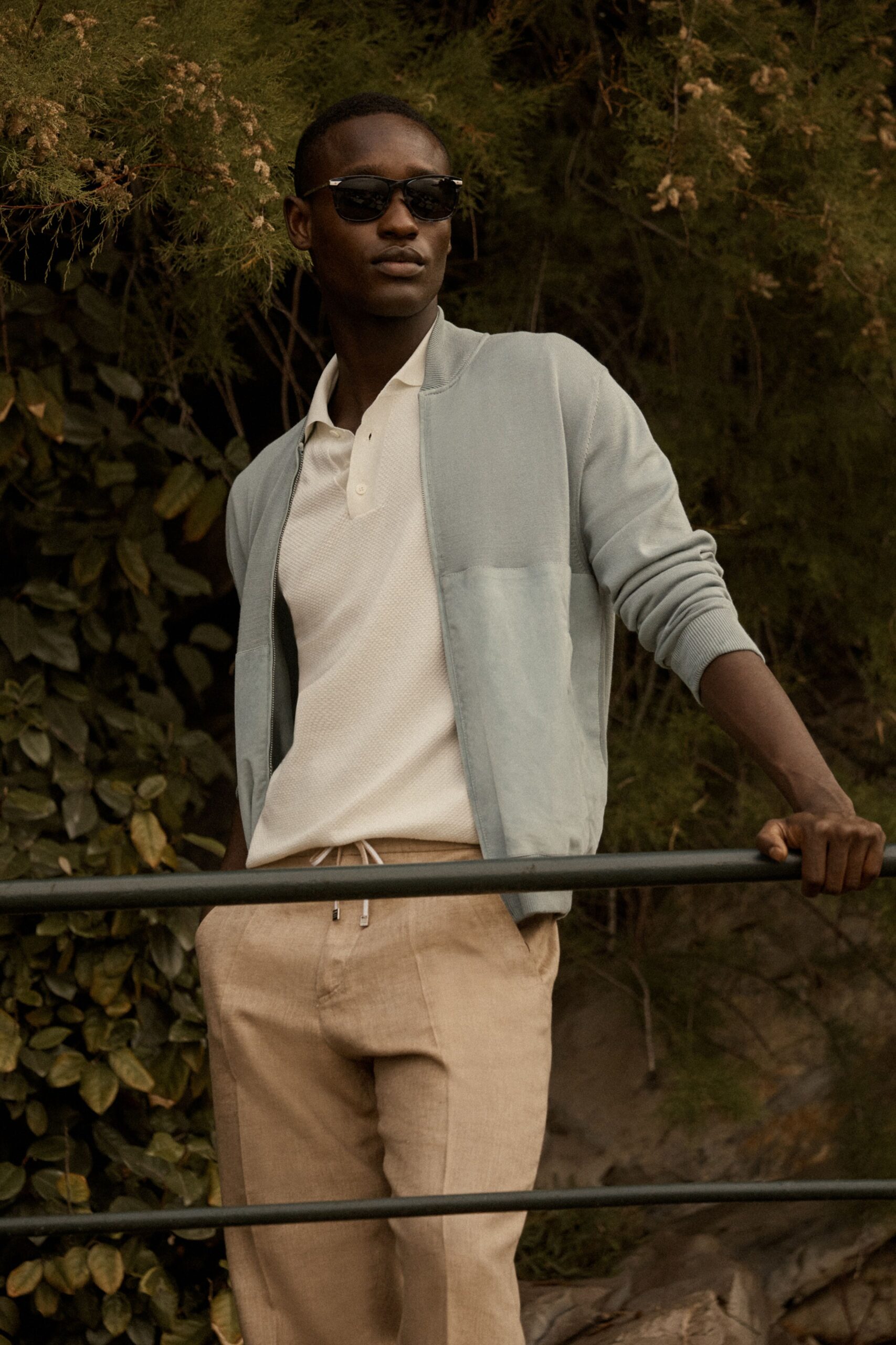 blue relaxed jacket with white shirt