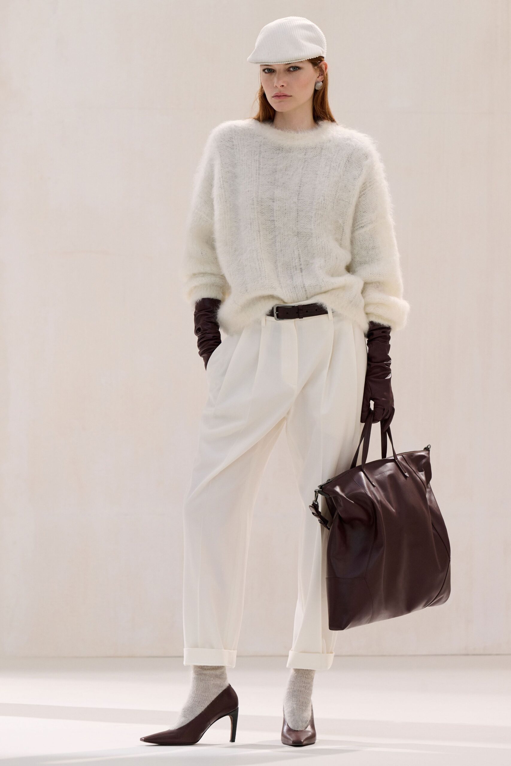 white wool long-sleeve collared relaxed textured sweater