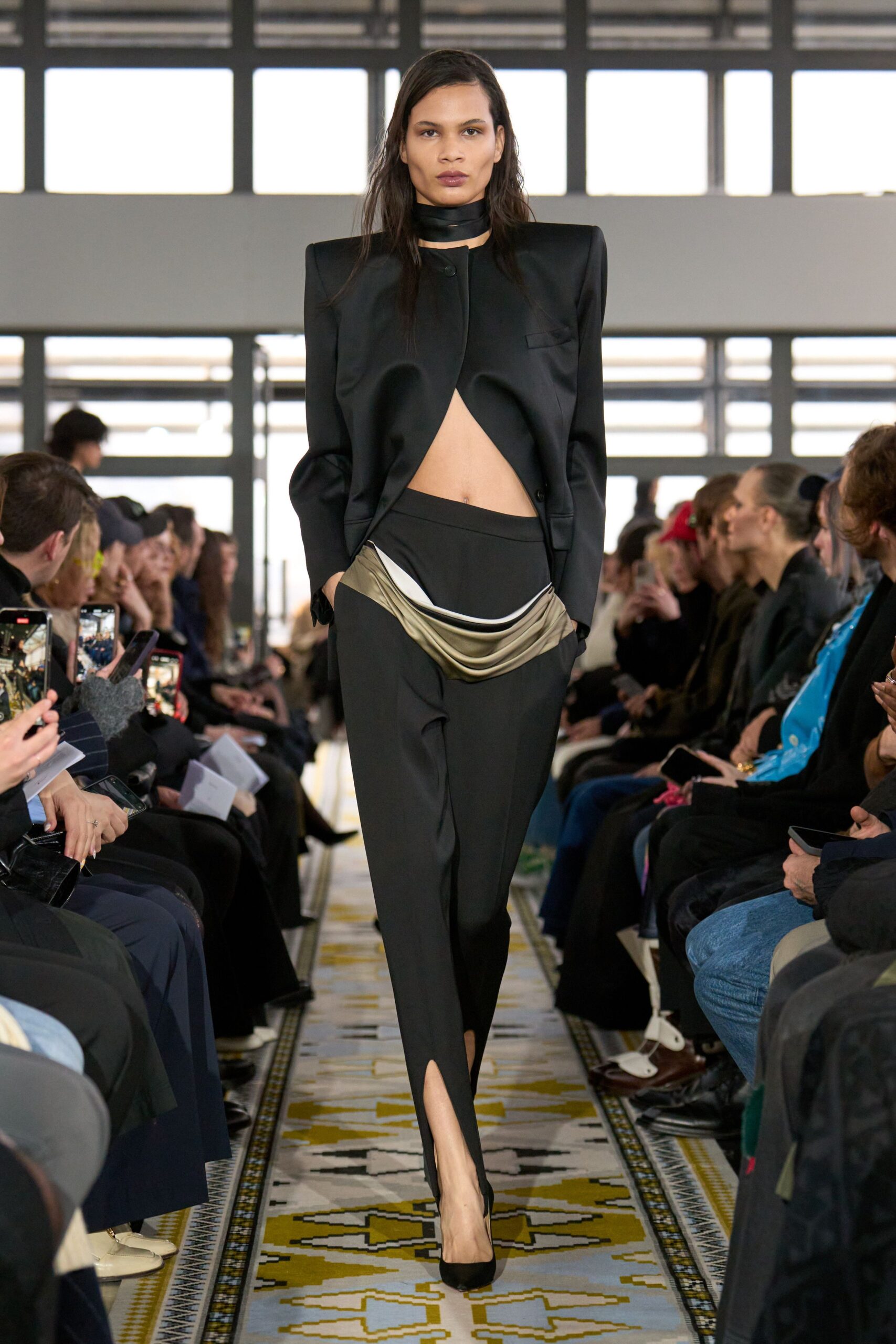black structured blazer and fitted pants