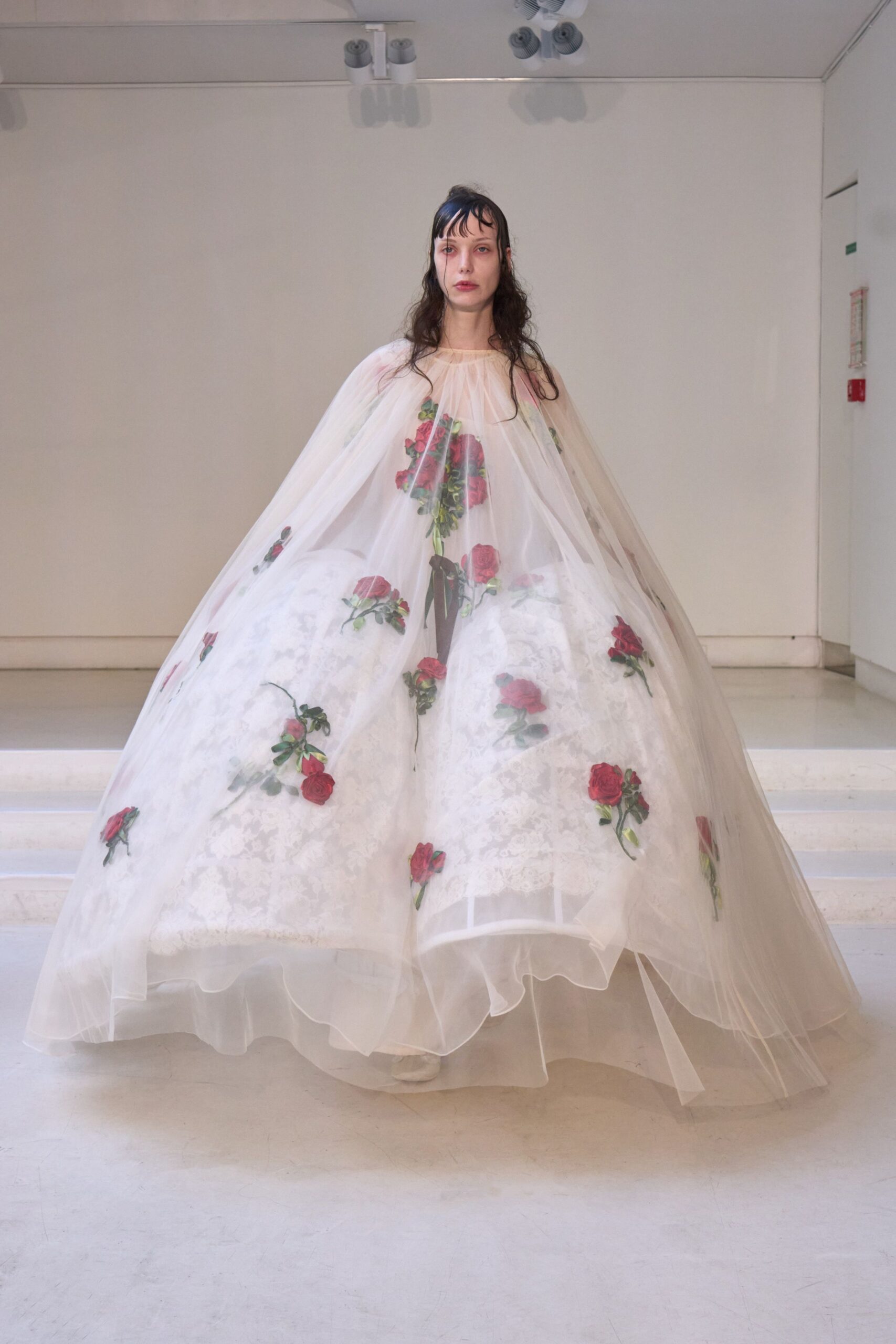 white floral tulle gown