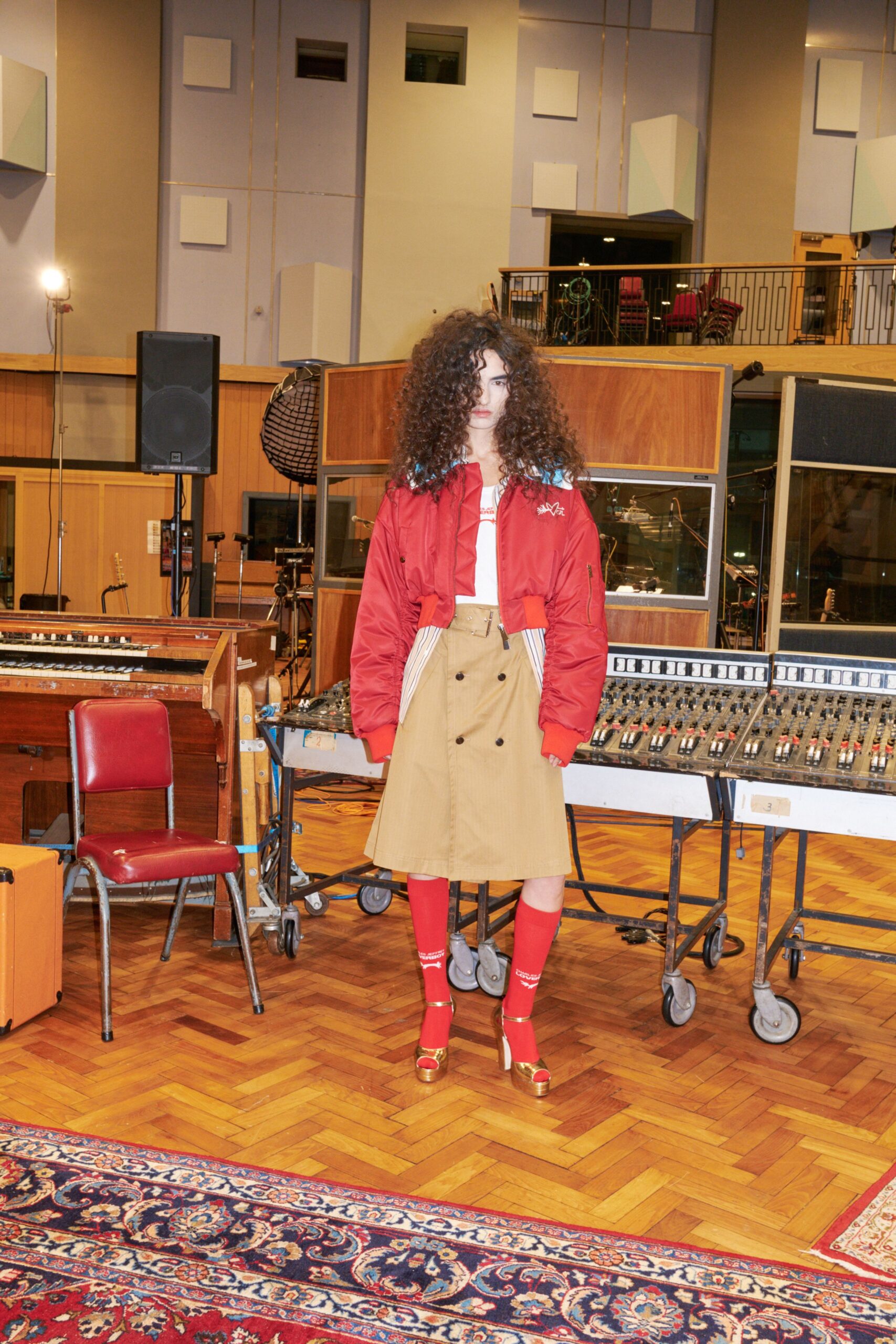 red cotton long-sleeve collared oversized zippered color-blocked jacket